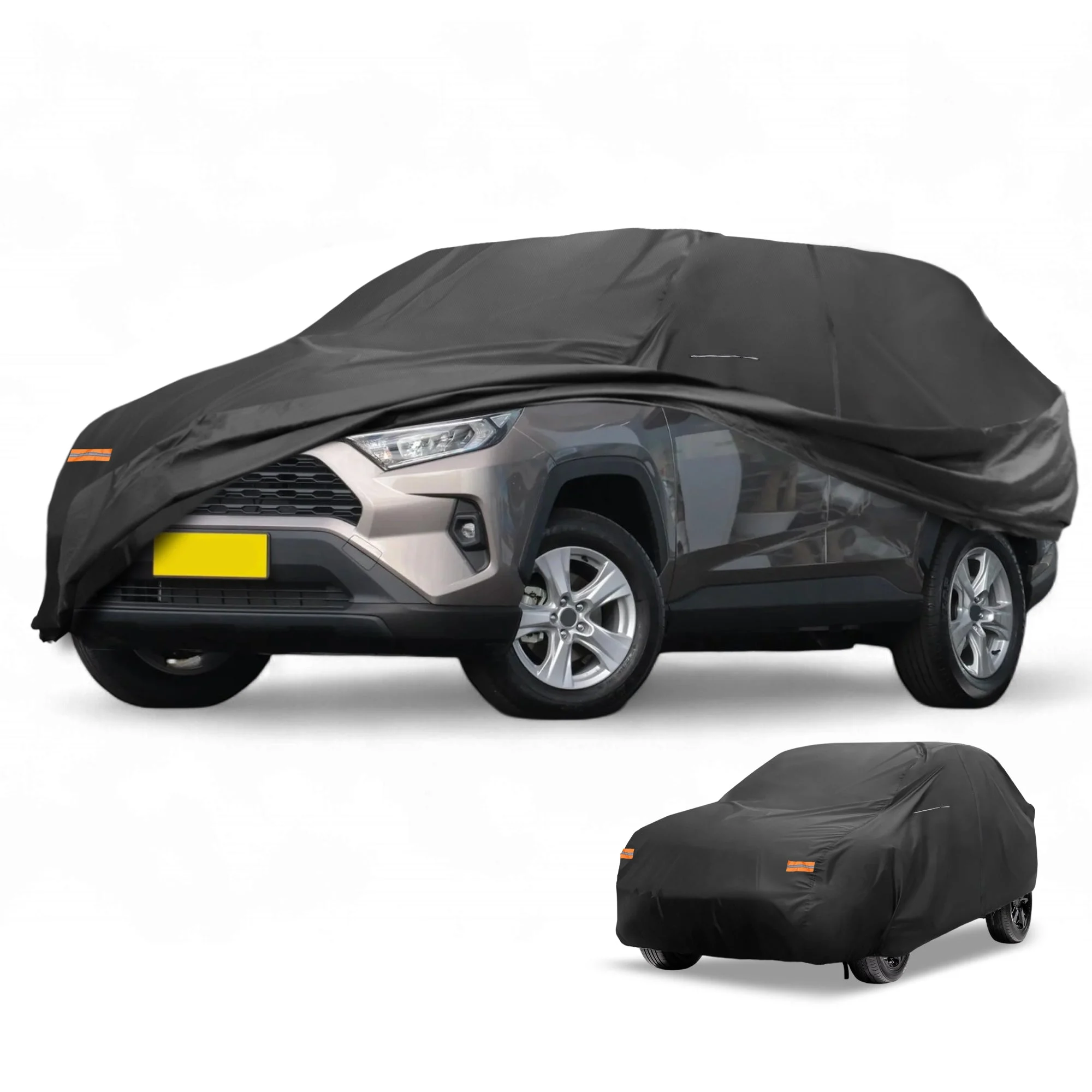Car Cover Waterproof All Weather 210D-PU, UV Sun Rain Protection, for Toyota RAV4, with Left Side Zipper & Mirror Pockets, Black