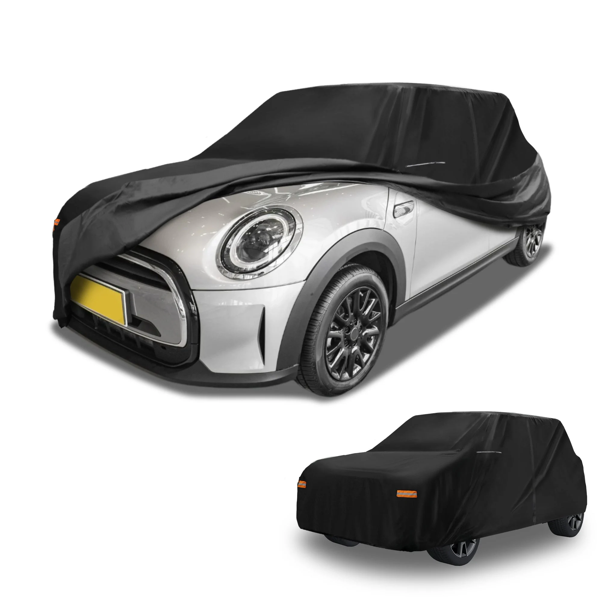 Car Cover Waterproof All Weather 210D-PU, UV Sun Rain Protection, for Mini Cooper 4DR , with Left Side Zipper & Mirror Pockets, Black