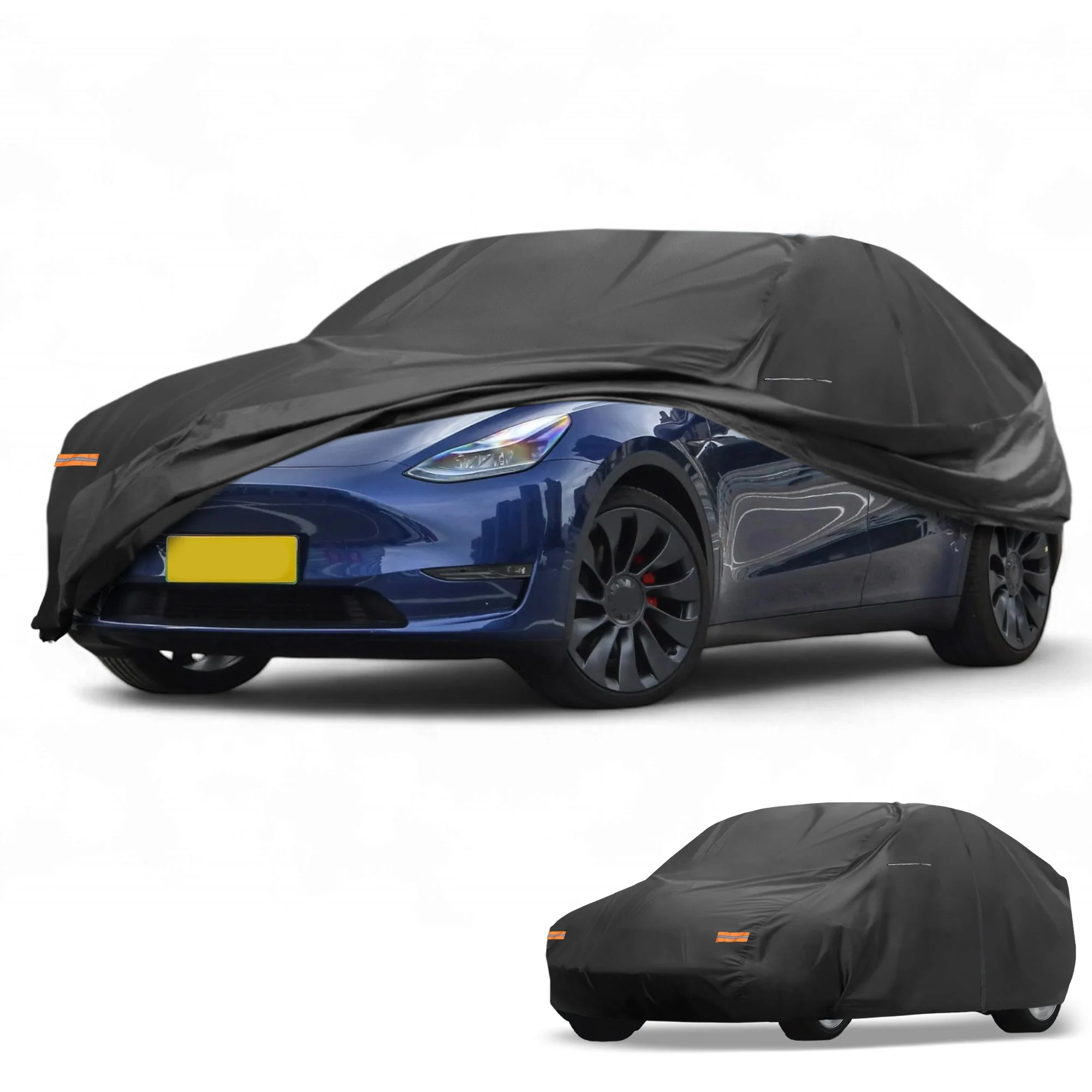 Car Cover Waterproof All Weather 210D-PU, UV Sun Rain Protection, for Tesla Model Y, with Left Side Zipper & Mirror Pockets, Black