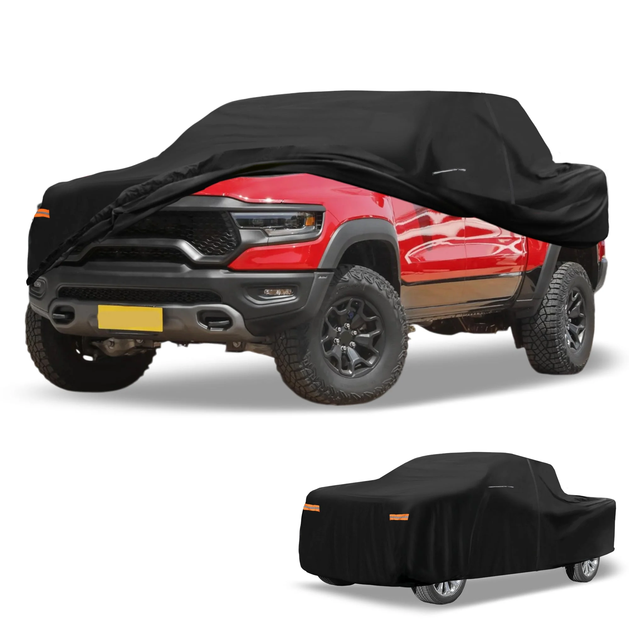 Car Cover Waterproof All Weather 210D-PU, UV Sun Rain Protection, for Dodge for Ram, with Left Side Zipper & Mirror Pockets, Black