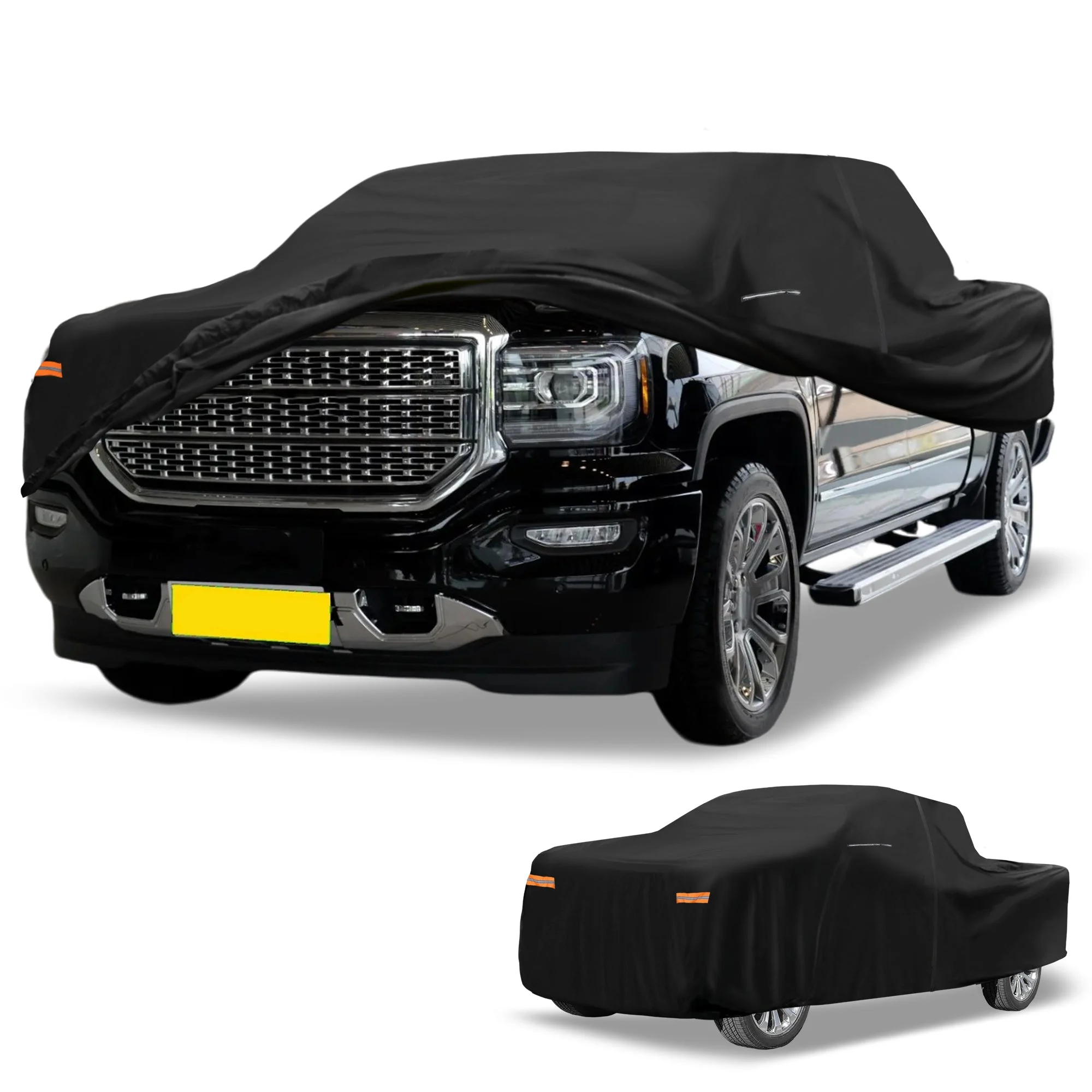 Car Cover Waterproof All Weather 210D-PU, UV Sun Rain Protection, for GMC Sierra, with Left Side Zipper & Mirror Pockets, Black