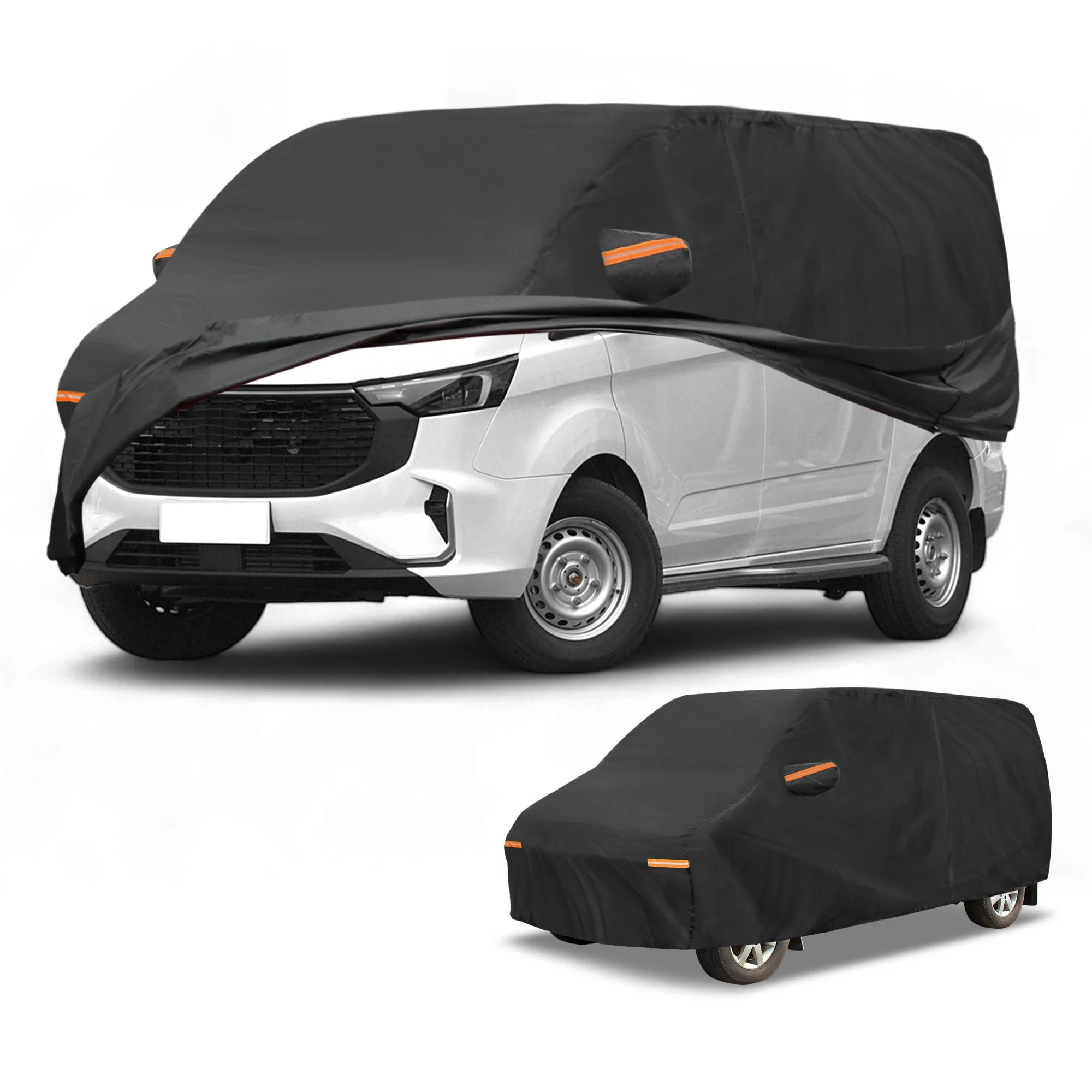 Car Cover Waterproof All Weather Sun Rain Protection Full Exterior Cover for Ford Transit Black with Left Side Zippers