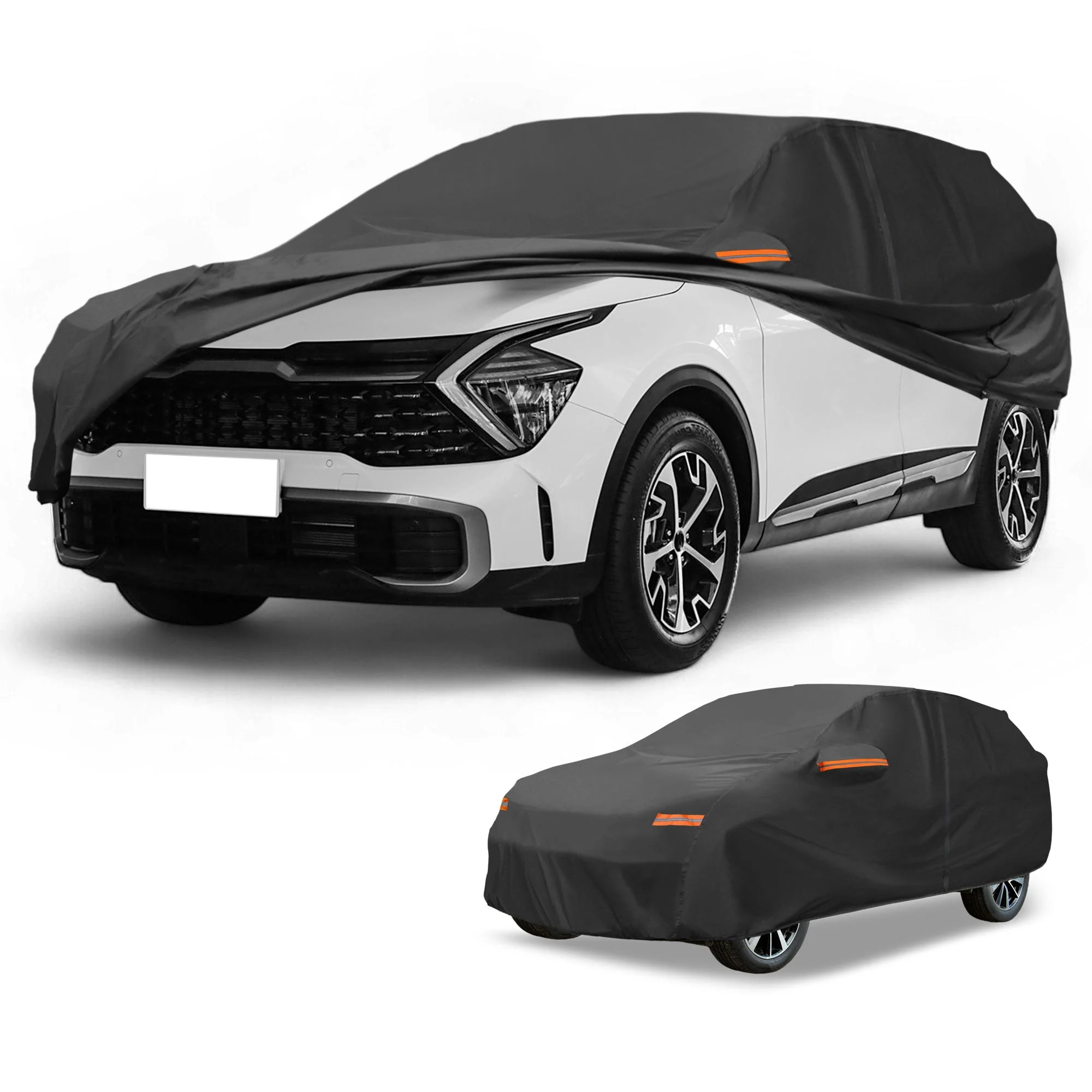 Car Cover Waterproof All Weather Sun Rain Protection Full Exterior Cover for Kia Sportage Black with Left Side Zippers