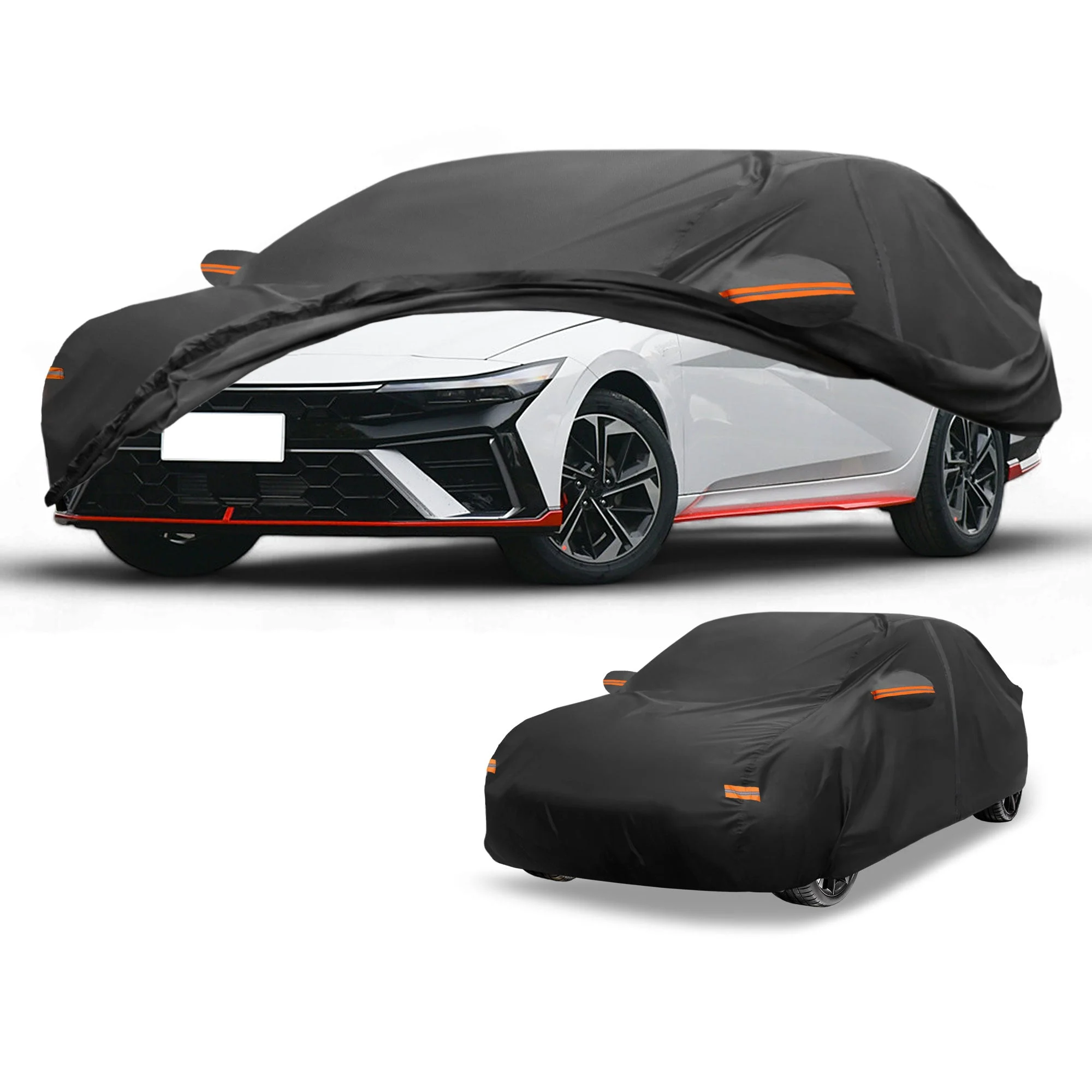 Car Cover Waterproof All Weather Sun Rain Protection Full Exterior Cover for Hyundai Elantra Black with Left Side Zippers