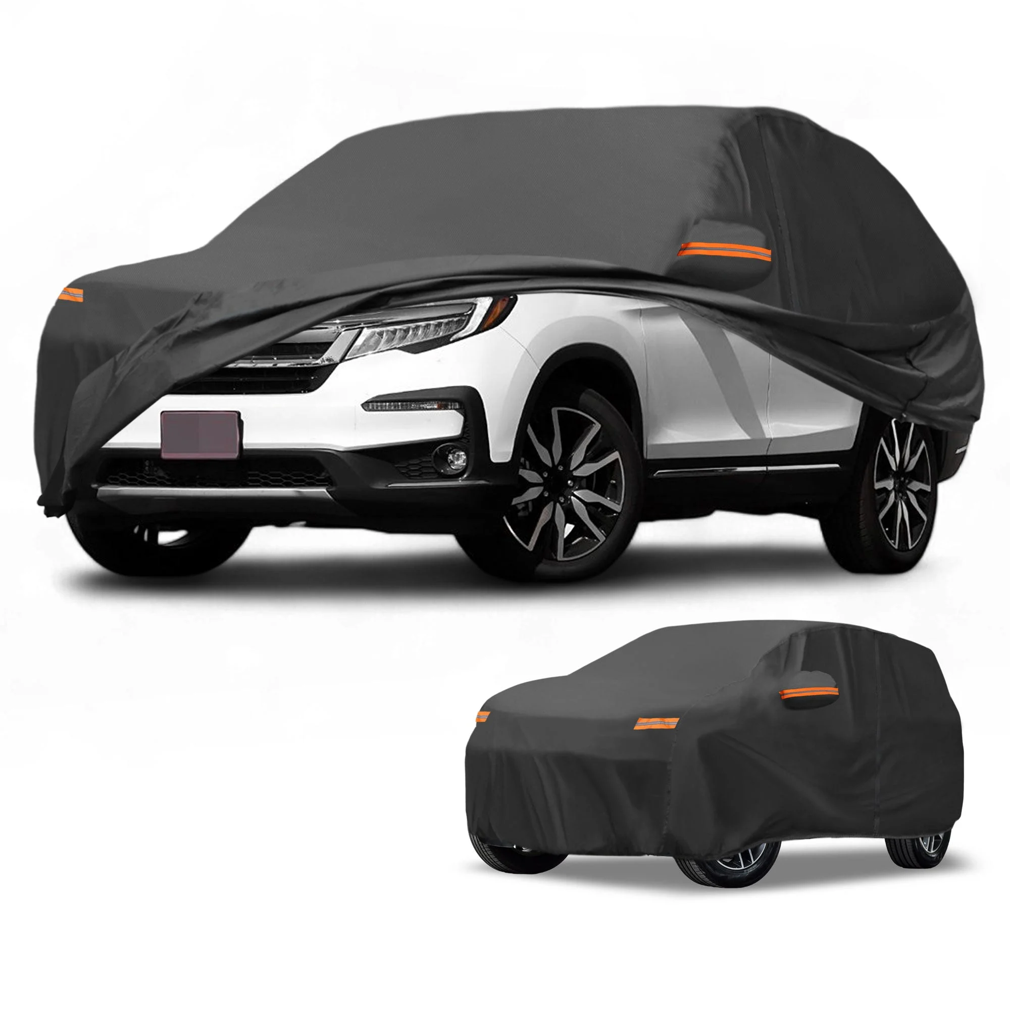 Car Cover Waterproof All Weather Sun Rain Protection Full Exterior Cover for Honda Pilot Black with Left Side Zippers