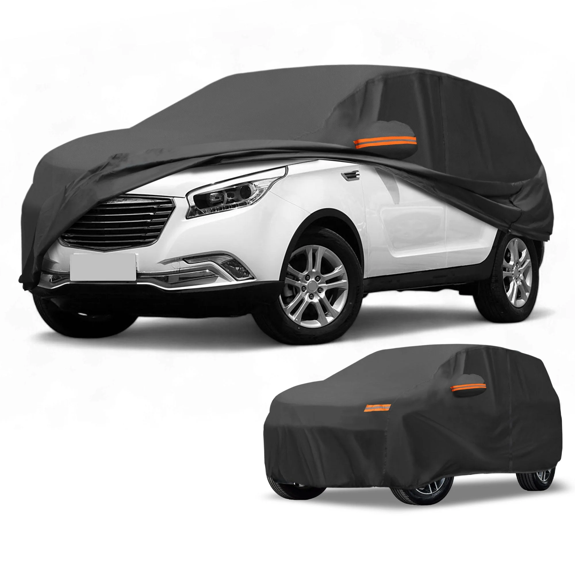 Car Cover Waterproof All Weather Sun Rain Protection Full Exterior Cover for Hyundai Santa Fe Black with Left Side Zippers
