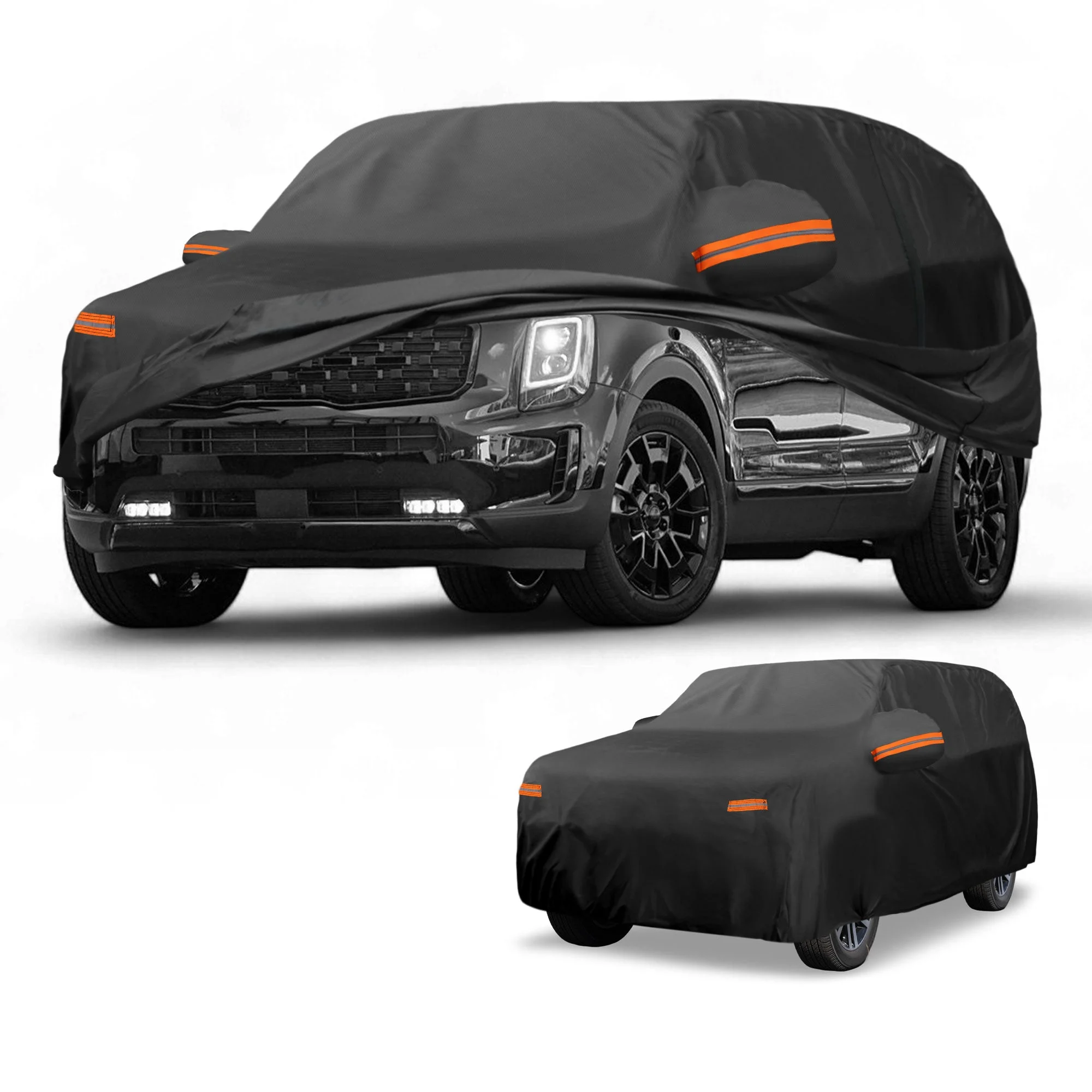 Car Cover Waterproof All Weather Sun Rain Protection Full Exterior Cover for Kia Telluride Black with Left Side Zippers