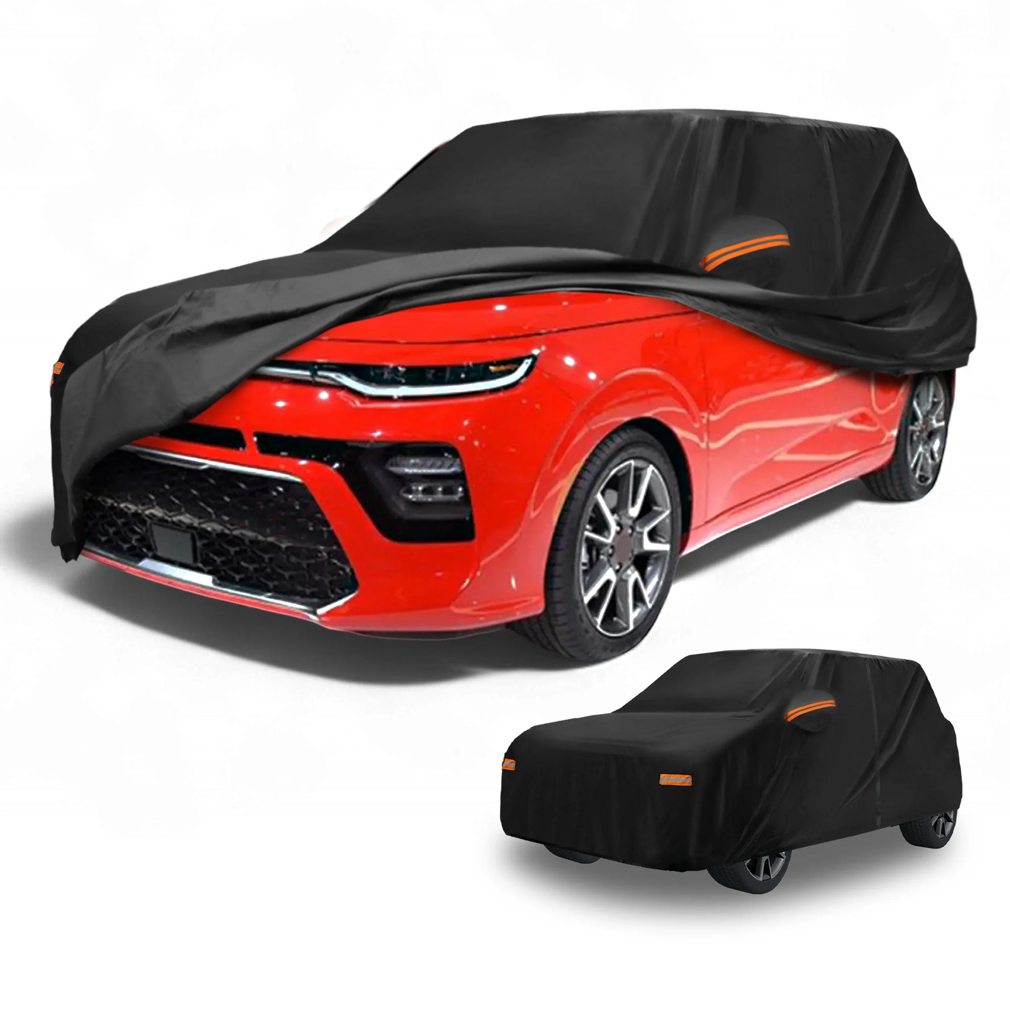 Car Cover Waterproof All Weather Sun Rain Protection Full Exterior Cover for Kia Soul Black with Left Side Zippers
