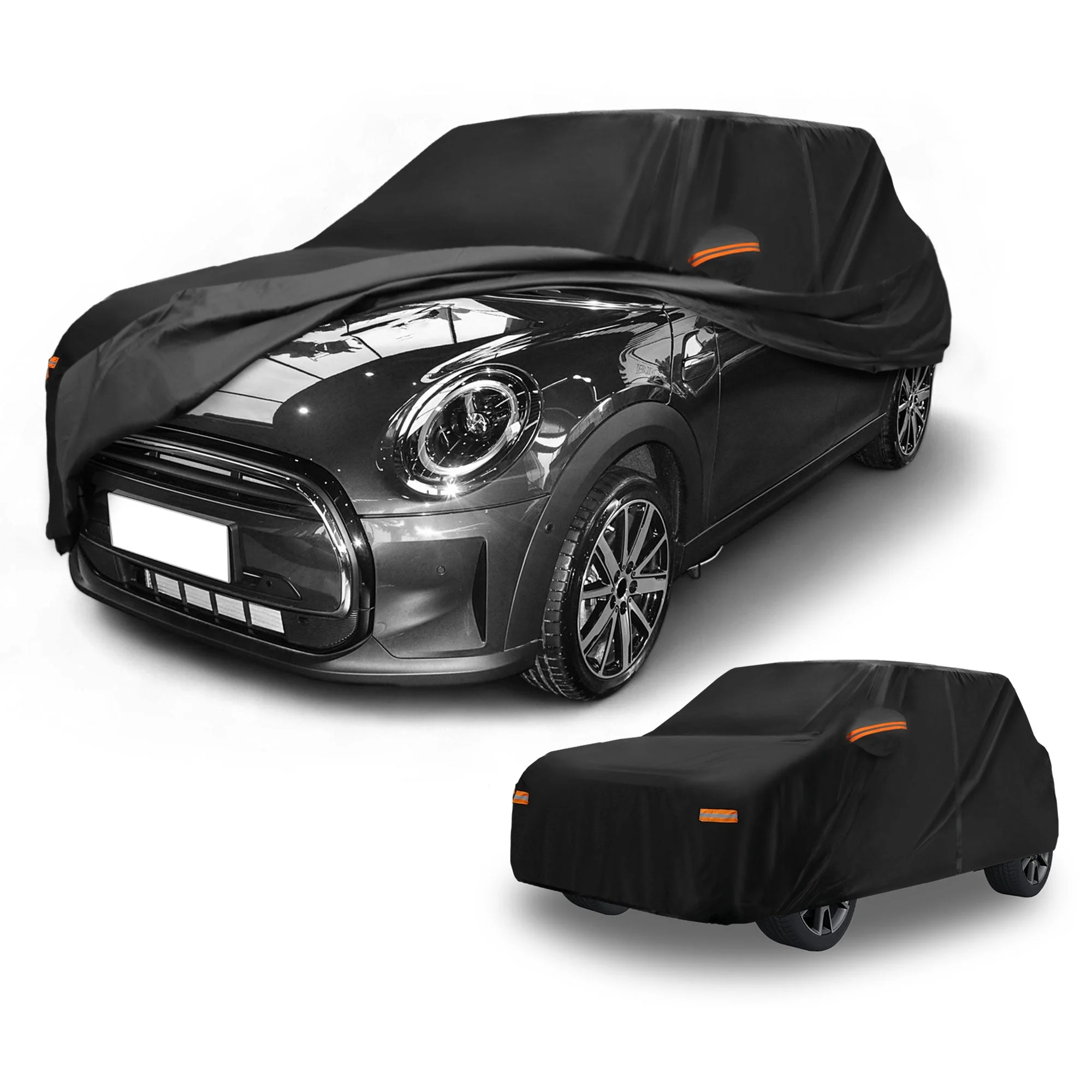 Car Cover Waterproof All Weather Sun Rain Protection Full Exterior Cover for Mini Cooper 4DR Black with Left Side Zippers