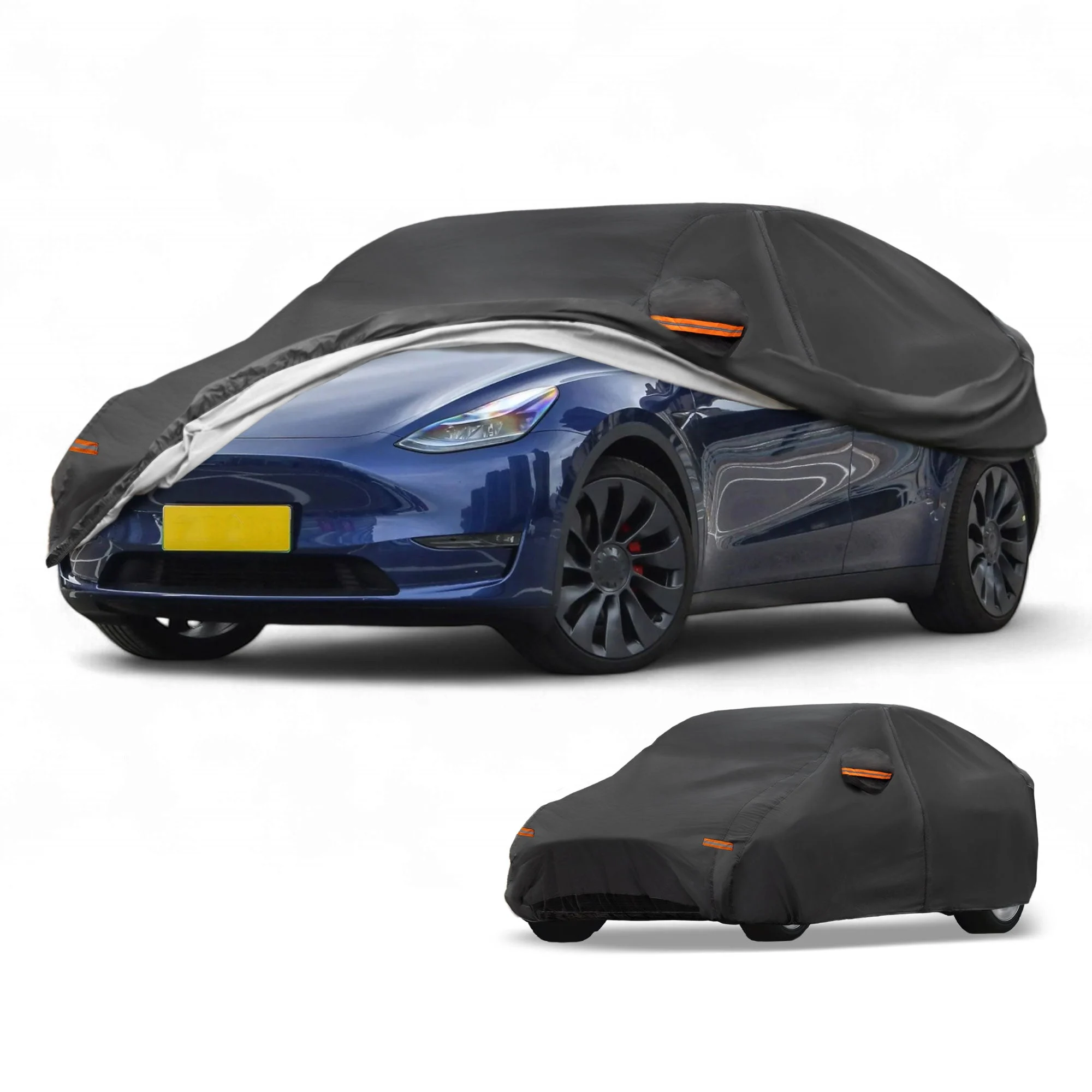 Car Cover Waterproof All Weather Sun Rain Protection Full Exterior Cover for Tesla Model Y Black with Left Side Zippers