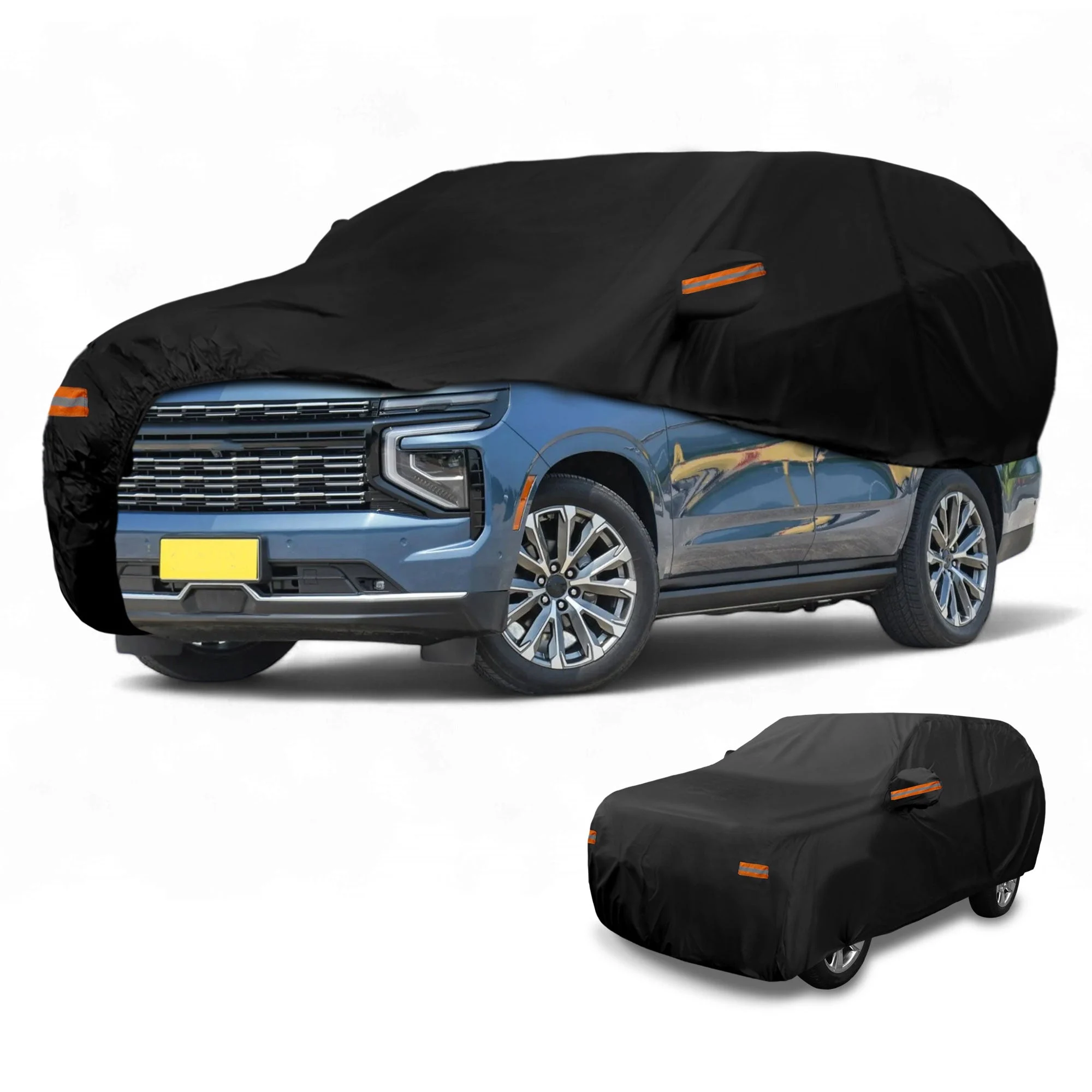 Car Cover Waterproof All Weather Sun Rain Protection Full Exterior Cover for Chevrolet Tahoe Black with Left Side Zippers