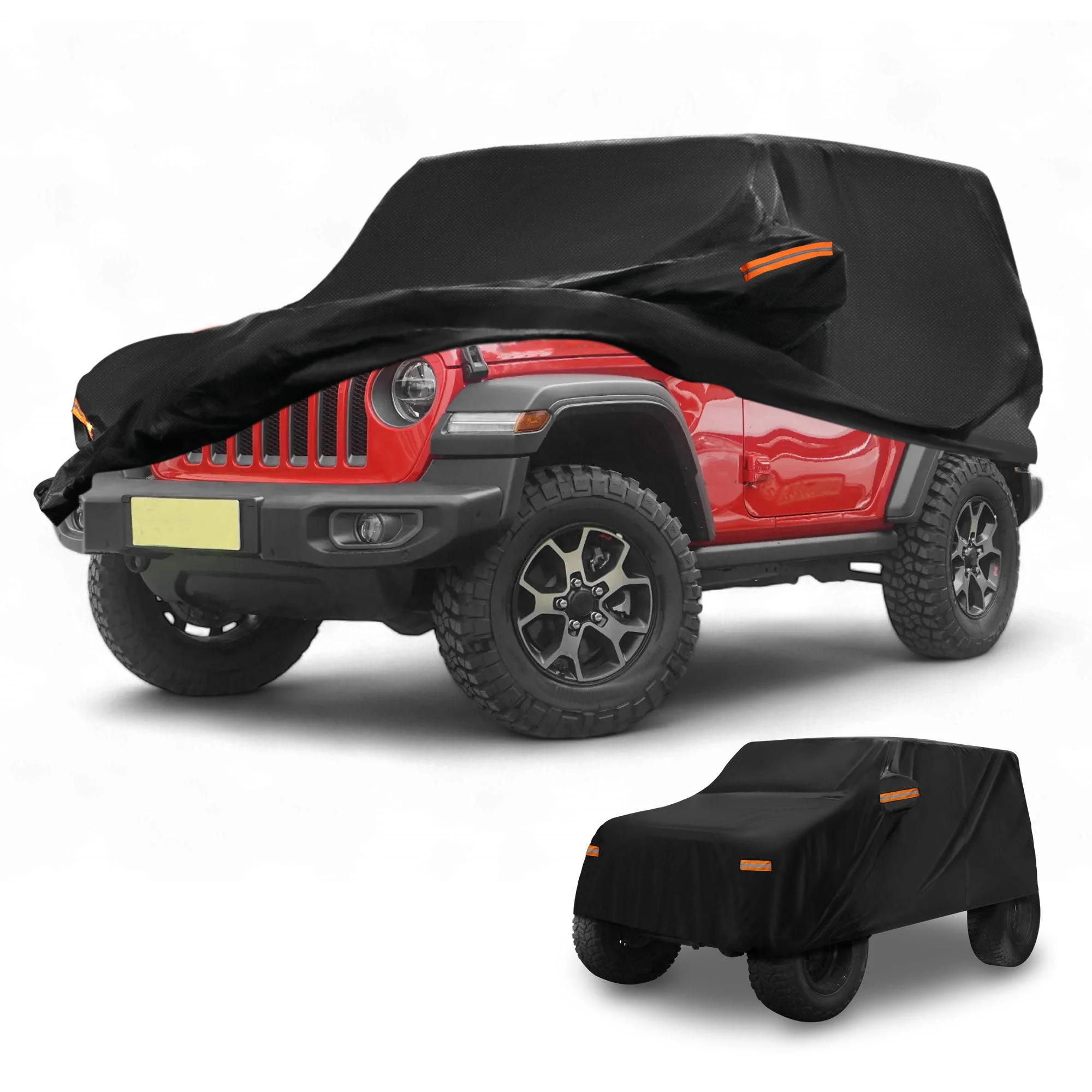 Car Cover All Weather for Jeep Wrangler 2DR Black 190T-PU with Left Zipper