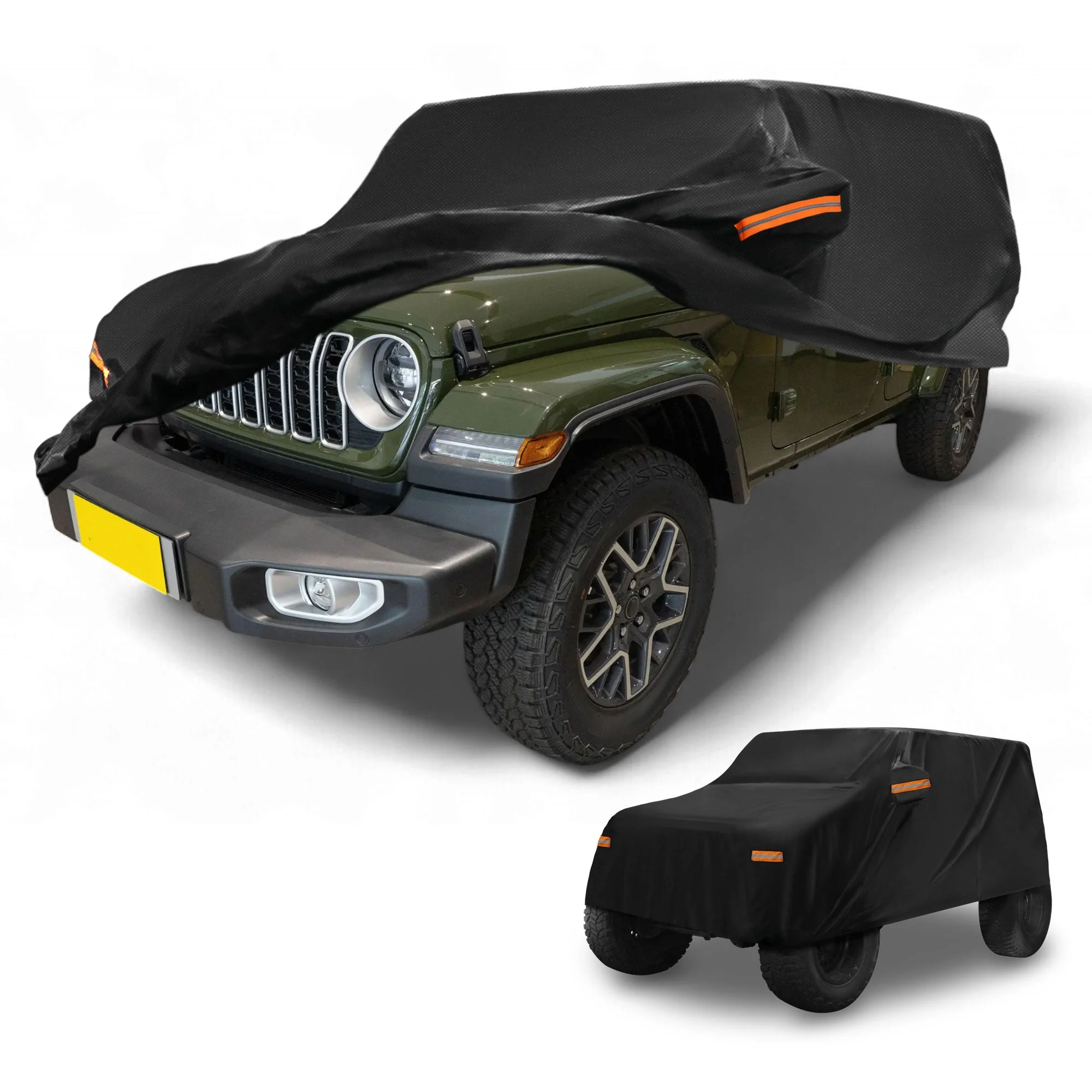 Car Cover All Weather for Jeep Wrangler 4DR Black 190T-PU with Left Zipper
