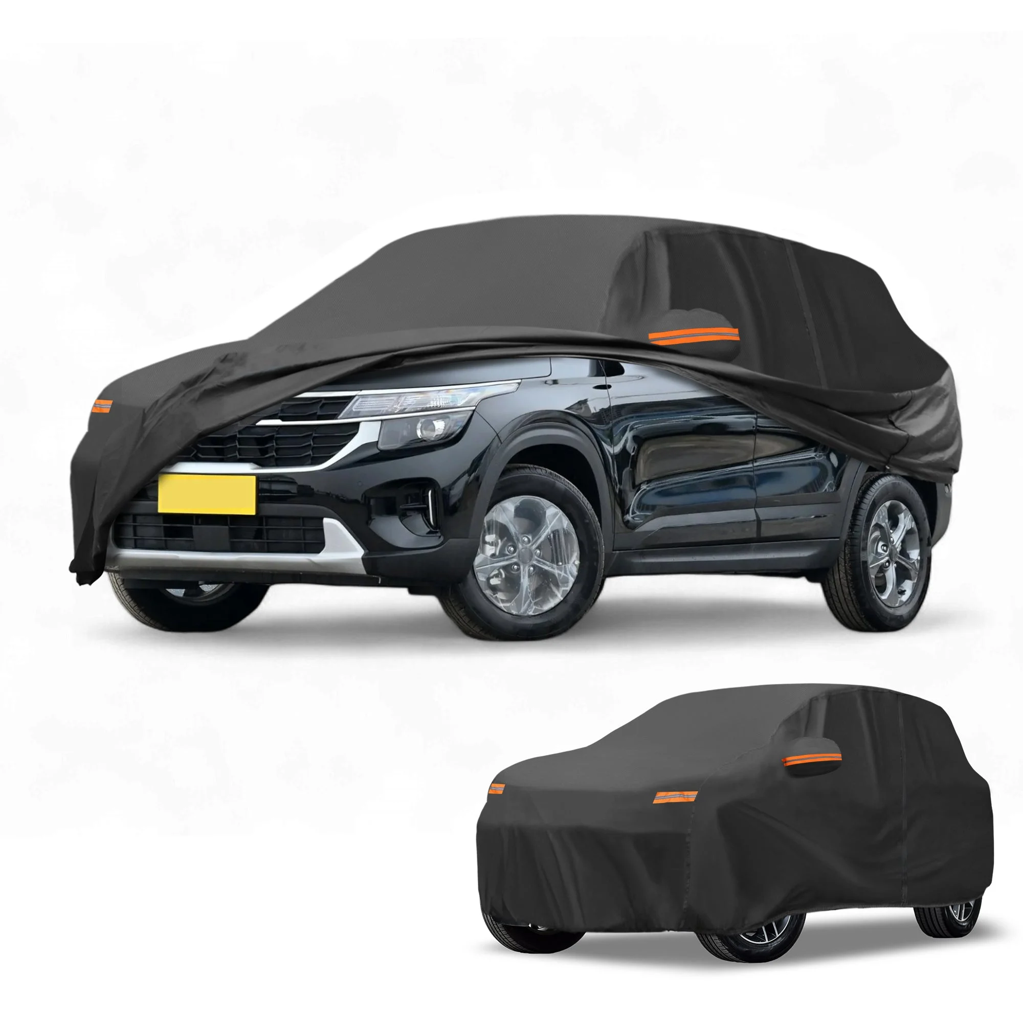 Car Cover Waterproof All Weather Sun Rain Protection Full Exterior Cover for Kia Seltos 190T-PU Black with Left Side Zippers