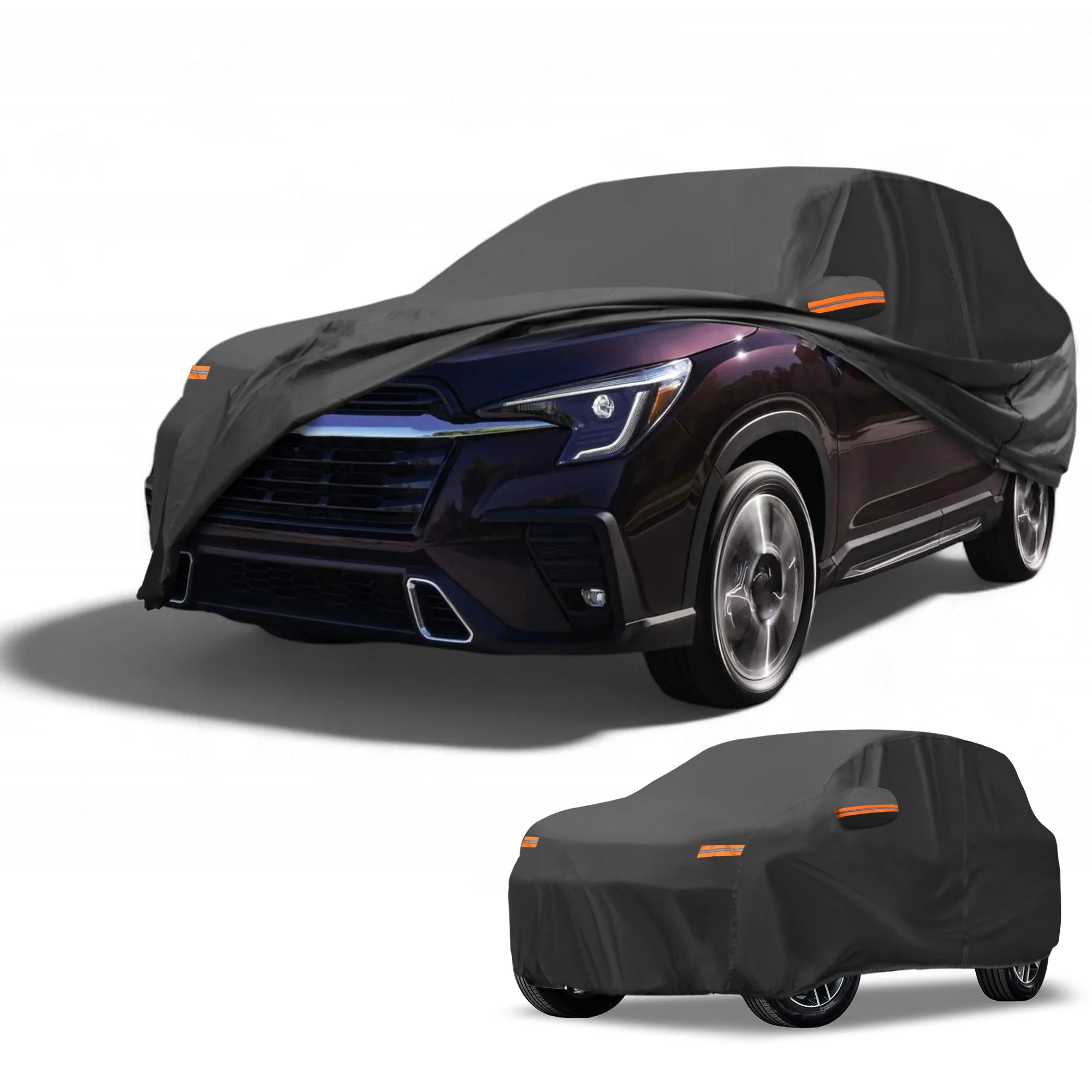Car Cover Waterproof All Weather Sun Rain Protection Full Exterior Cover for Subaru Ascent 190T-PU Black with Left Side Zippers