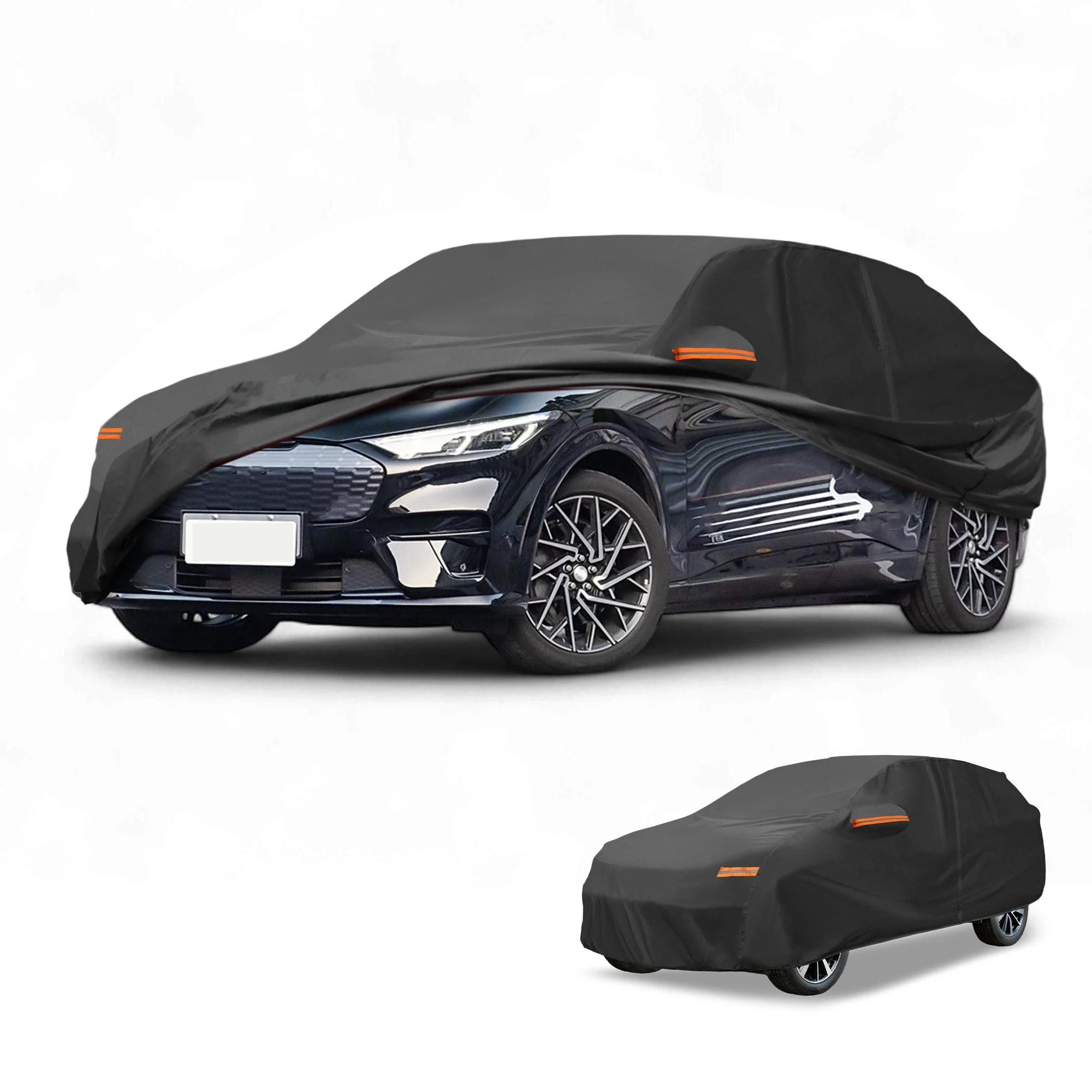 Car Cover Waterproof All Weather Sun Rain Protection Full Exterior Cover for Ford for Mustang Mach E 190T-PU Black with Left Side Zippers