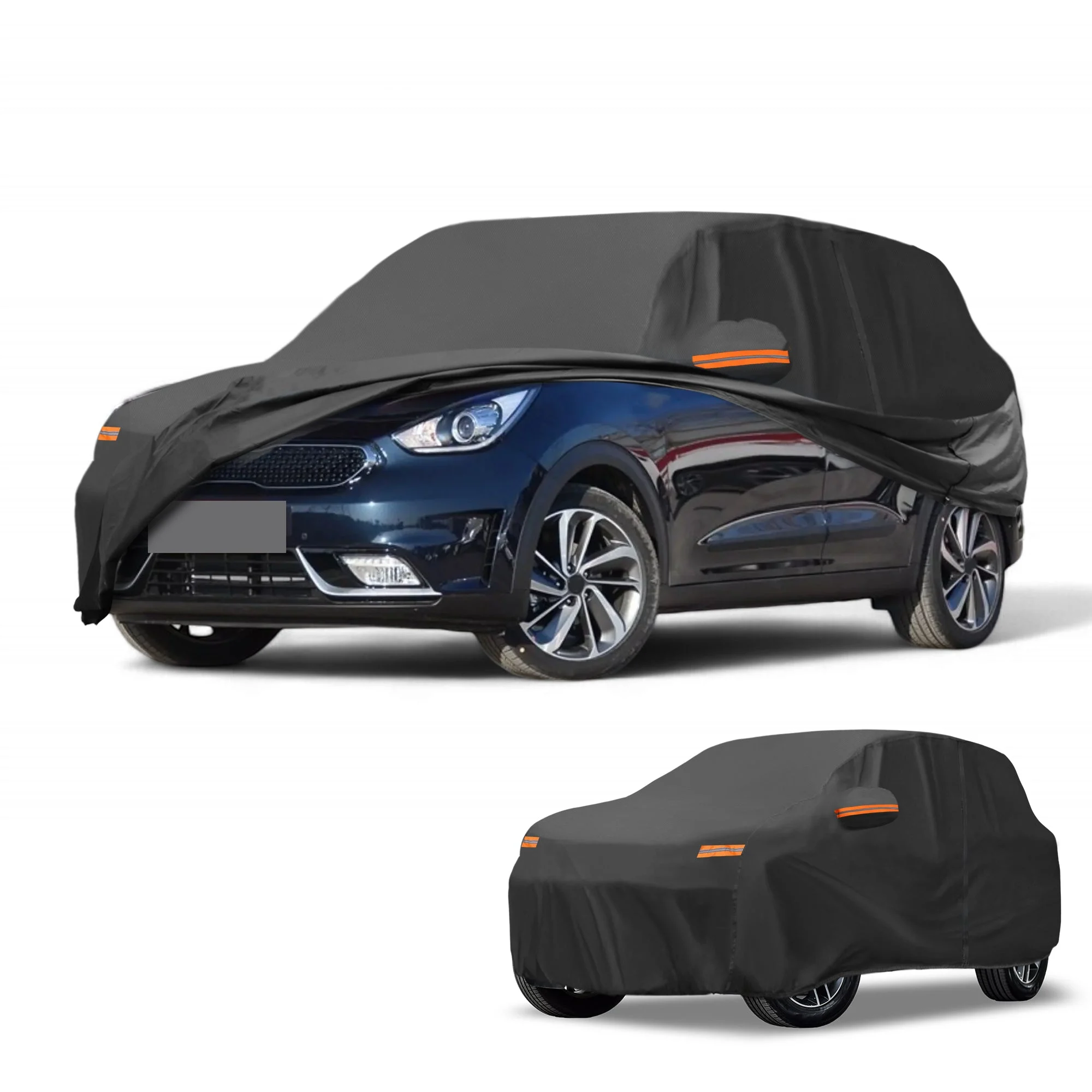 Car Cover Waterproof All Weather Sun Rain Protection Full Exterior Cover for Kia Niro 190T-PU Black with Left Side Zippers