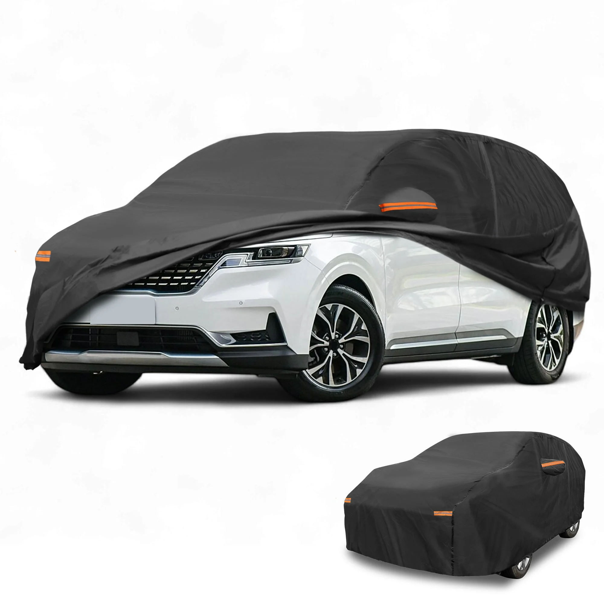Car Cover Waterproof All Weather Sun Rain Protection Full Exterior Cover for Kia Carnival 190T-PU Black with Left Side Zippers