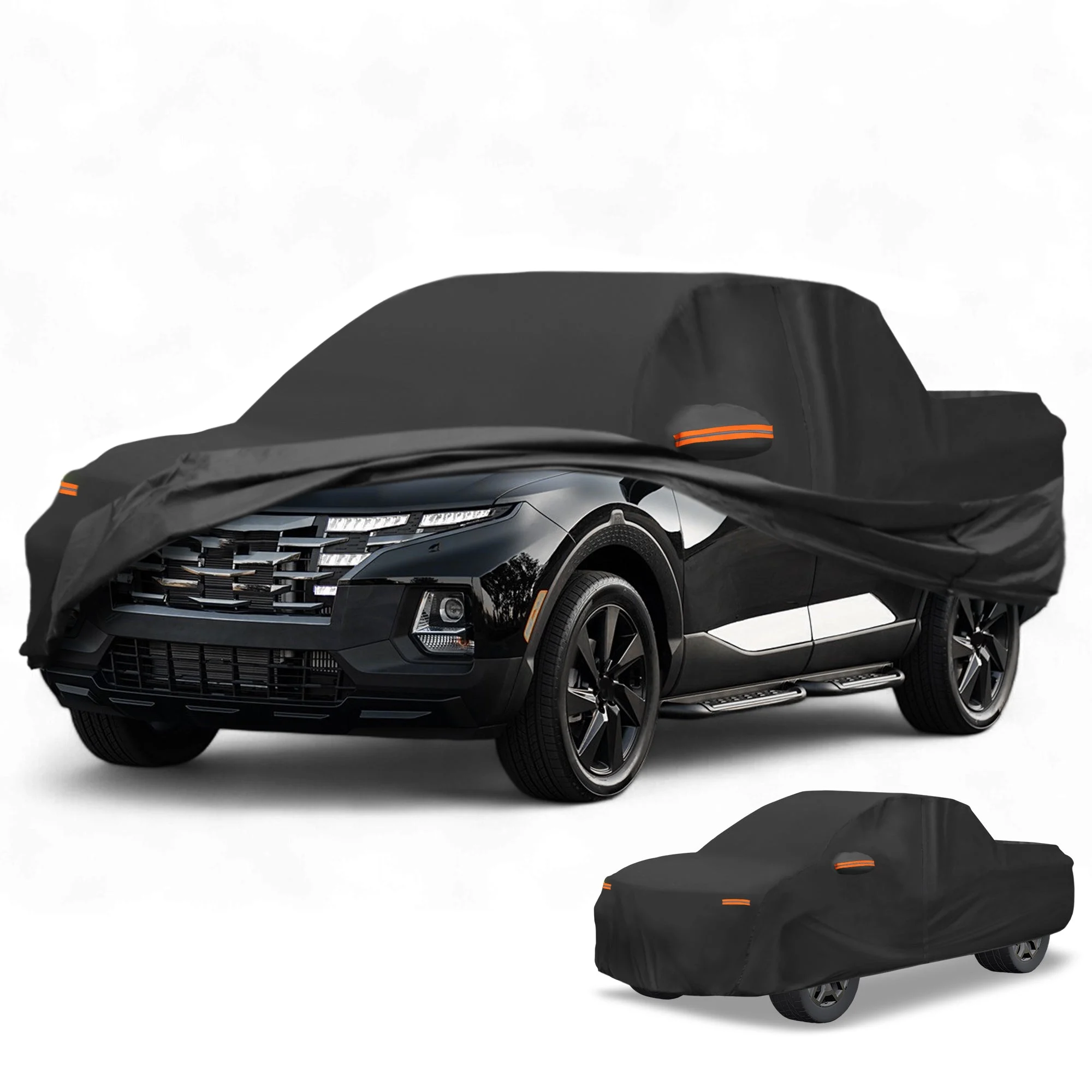 Car Cover Waterproof All Weather Sun Rain Protection Full Exterior Cover for Hyundai Santa Cruz 190T-PU Black with Left Side Zippers