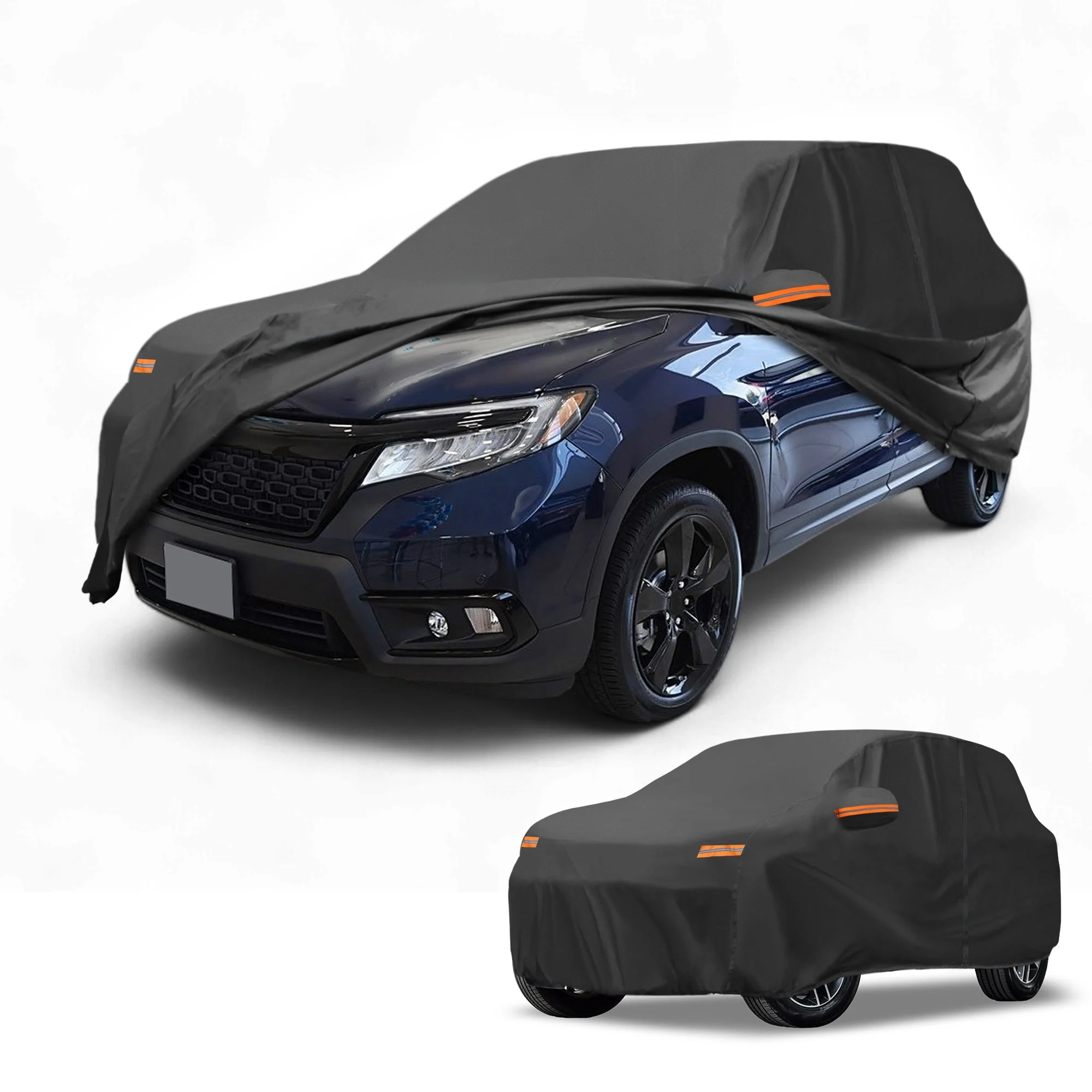 Car Cover Waterproof All Weather Sun Rain Protection Full Exterior Cover for Honda Passport 190T-PU Black with Left Side Zippers