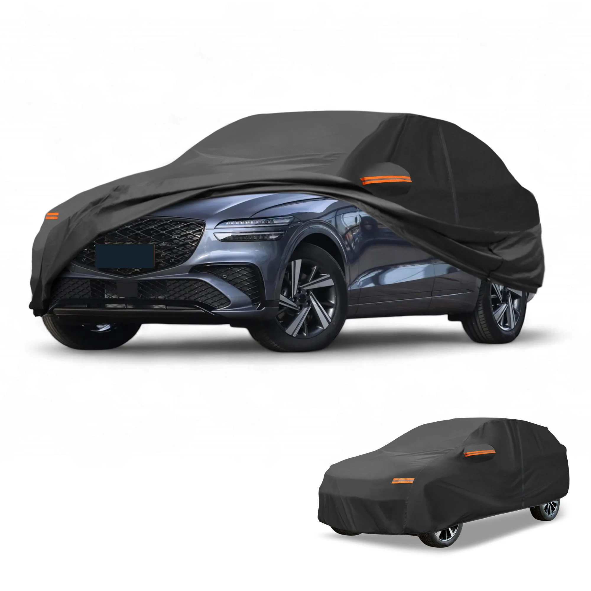 Car Cover Waterproof All Weather Sun Rain Protection Full Exterior Cover for Genesis GV70 190T-PU Black with Left Side Zippers