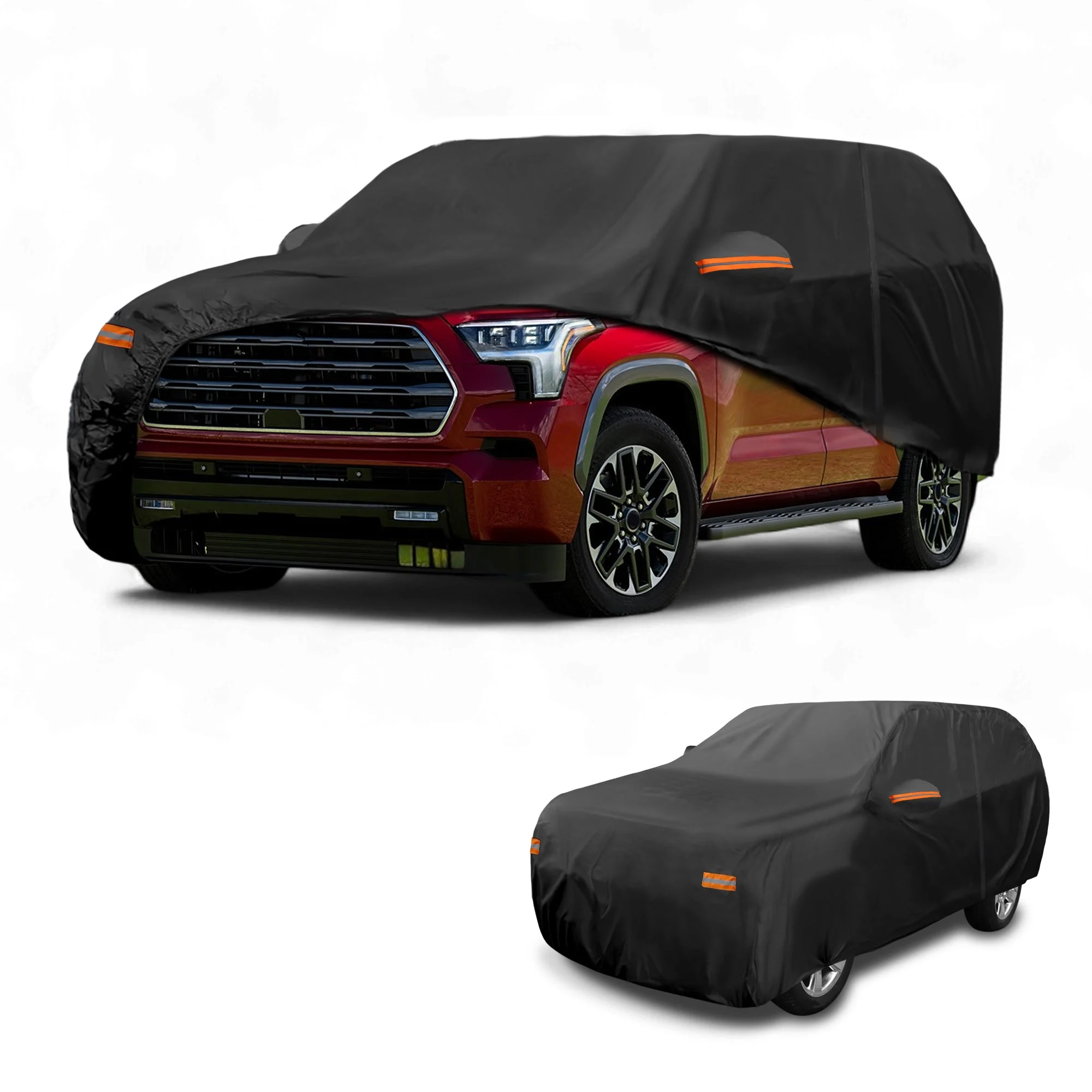Car Cover Waterproof All Weather Sun Rain Protection Full Exterior Cover for Toyota Sequoia 190T-PU Black with Left Side Zippers