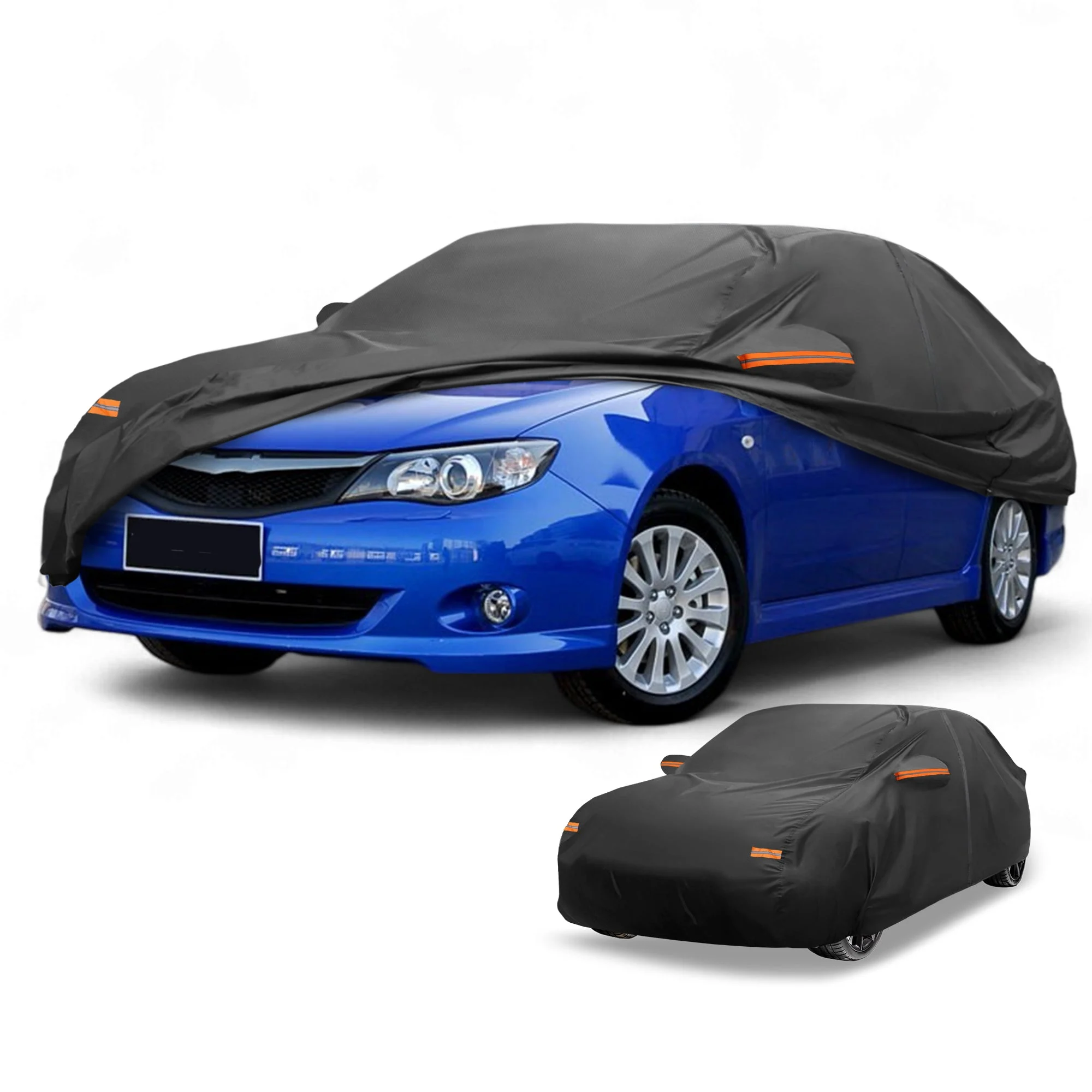Car Cover Waterproof All Weather Sun Rain Protection Full Exterior Cover for Subaru Impreza Sedan 190T-PU Black with Left Side Zippers