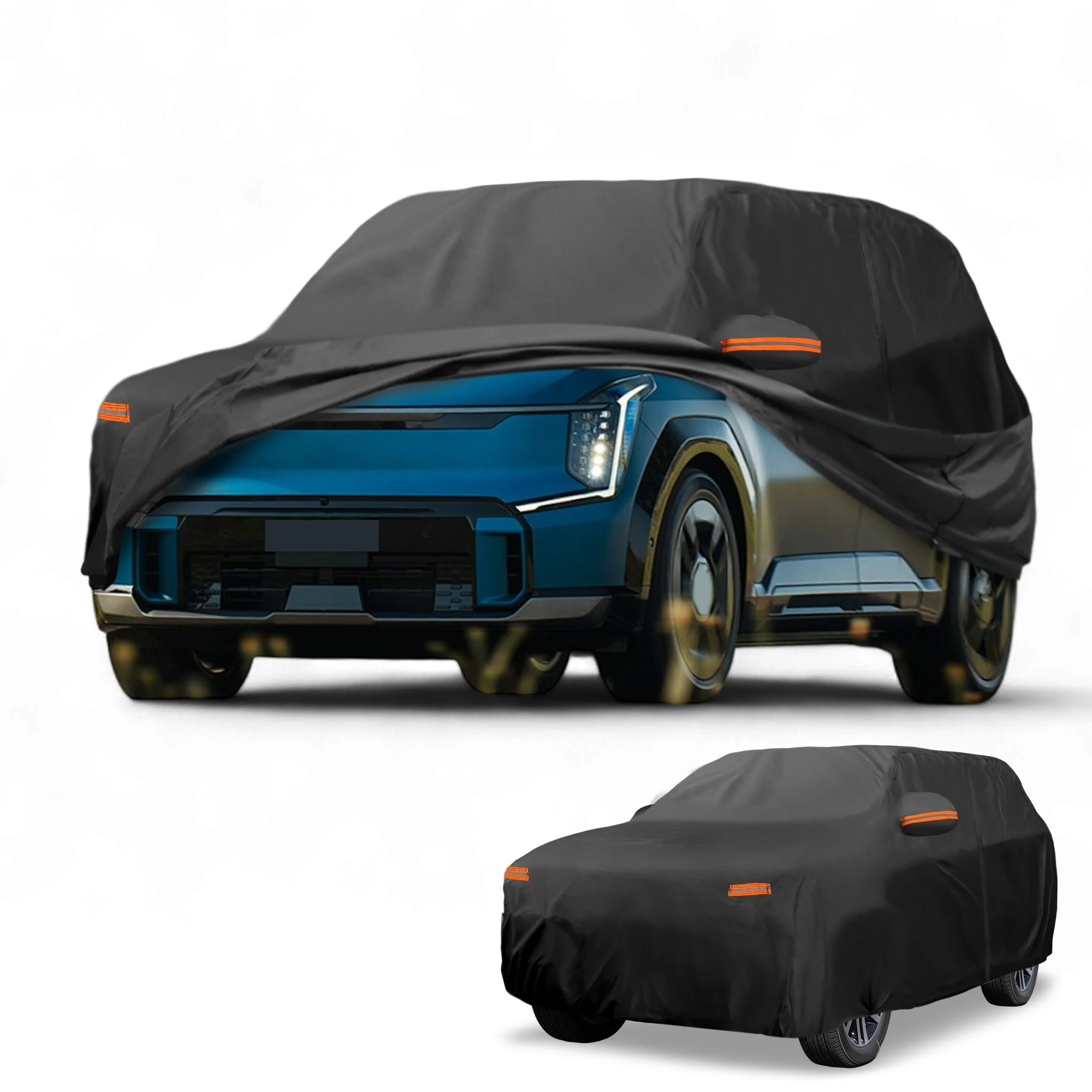 Car Cover All Weather for Kia EV9 Black 190T-PU with Left Zipper
