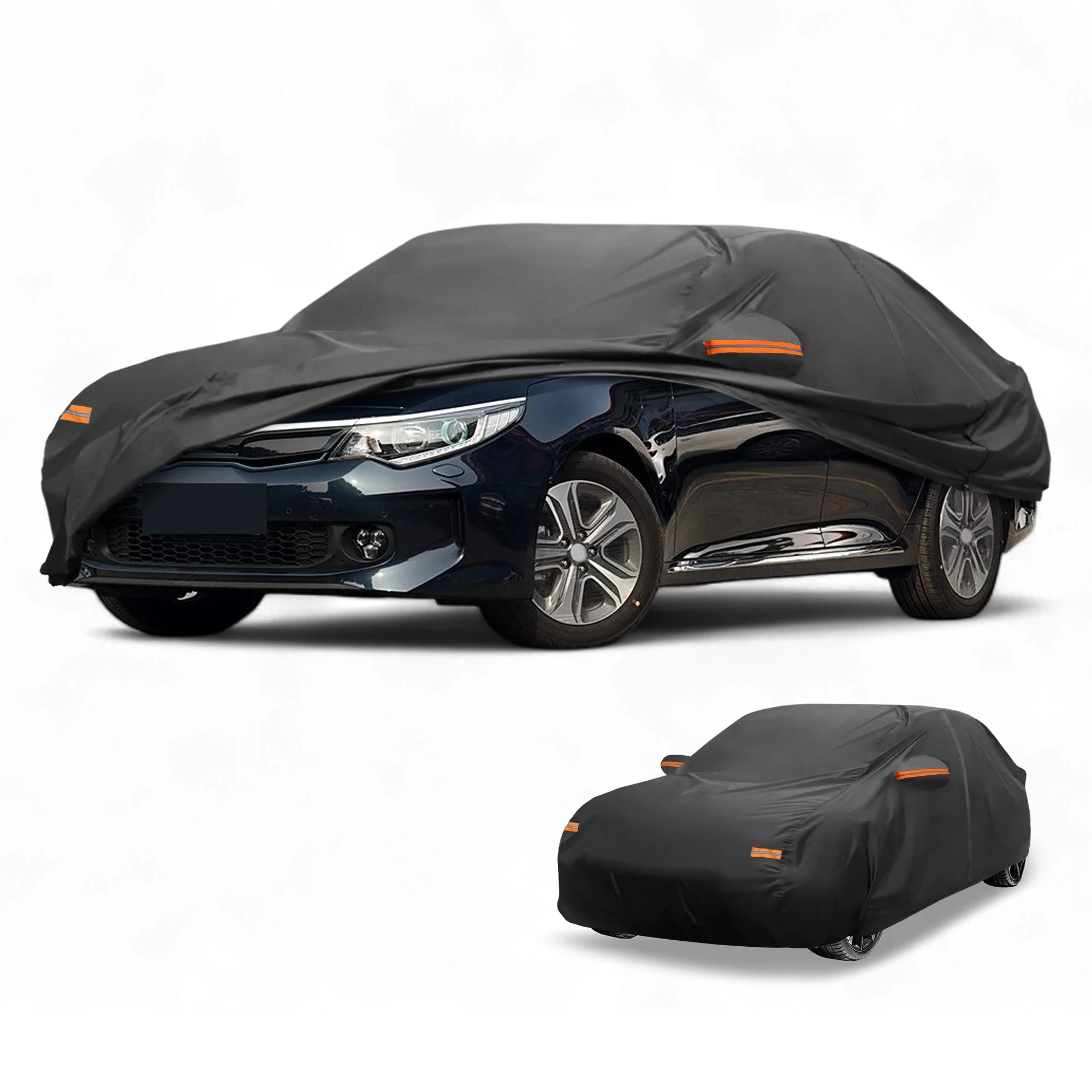Car Cover Waterproof All Weather Sun Rain Protection Full Exterior Cover for Kia K5 Sedan 190T-PU Black with Left Side Zippers
