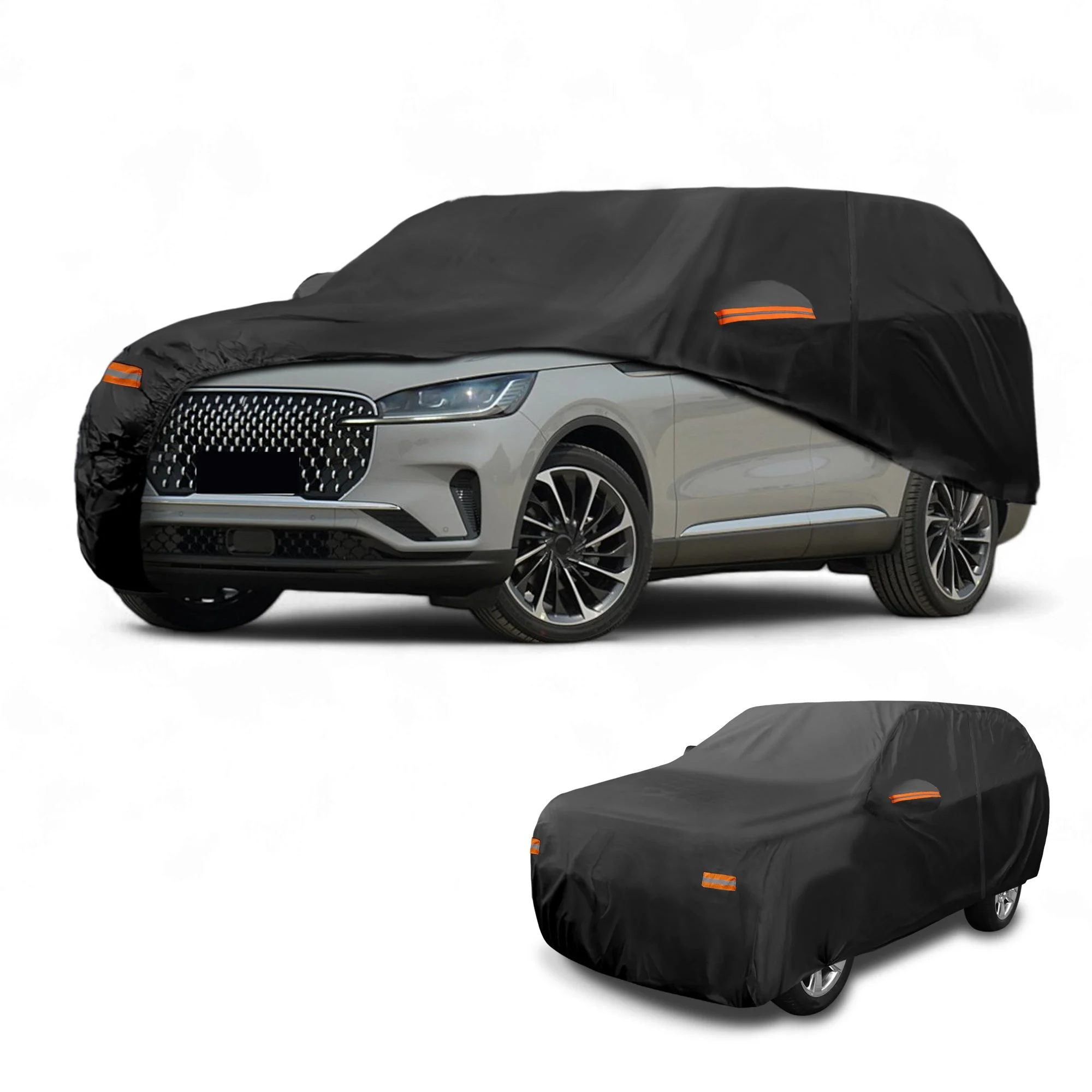 Car Cover Waterproof All Weather Sun Rain Protection Full Exterior Cover for Lincoln Aviator 190T-PU Black with Left Side Zippers