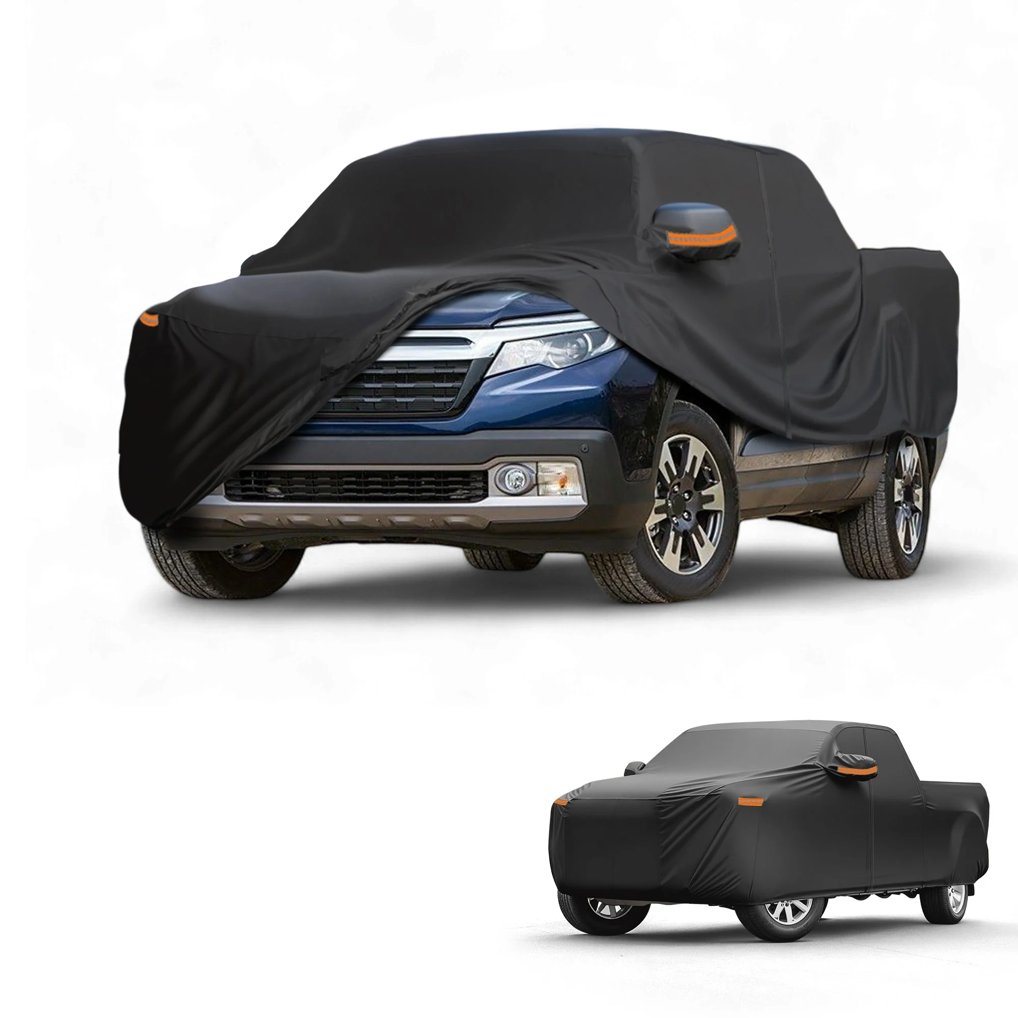 Car Cover Waterproof All Weather Sun Rain Protection Full Exterior Cover for Honda Ridgeline 190T-PU Black with Left Side Zippers
