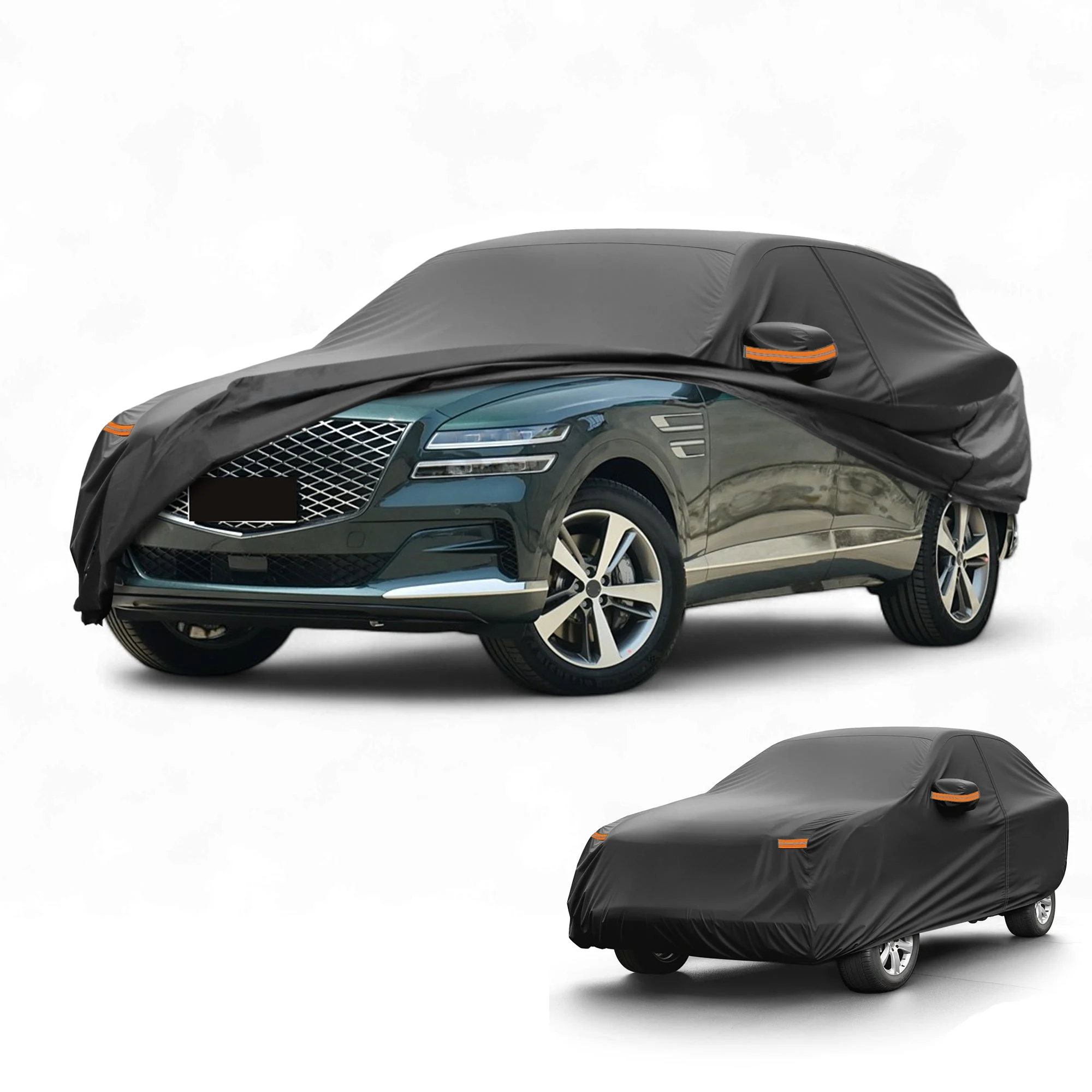 Car Cover Waterproof All Weather Sun Rain Protection Full Exterior Cover for Genesis GV80 190T-PU Black with Left Side Zippers