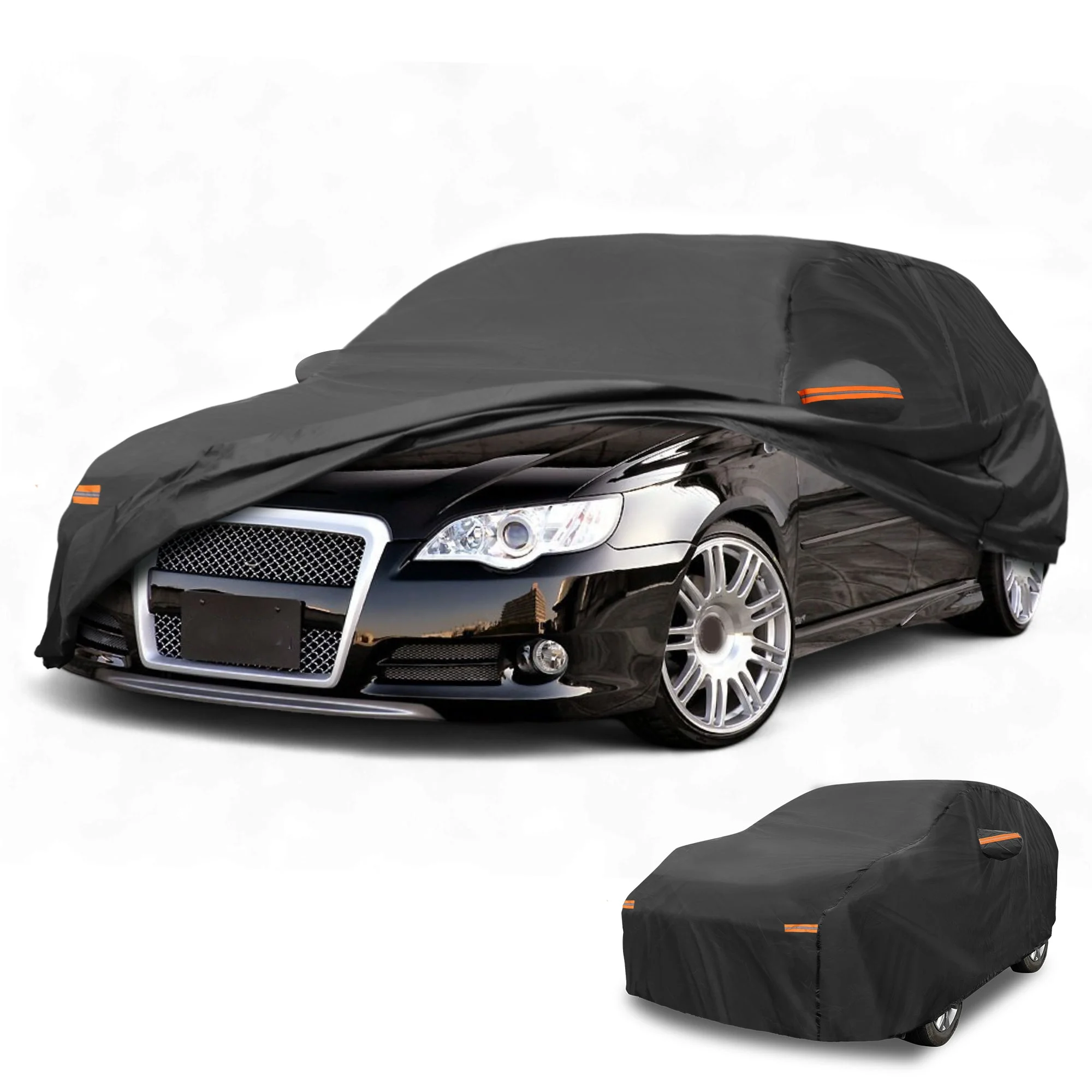 Car Cover Waterproof All Weather Sun Rain Protection Full Exterior Cover for Subaru Legacy Hatchback 190T-PU Black with Left Side Zippers