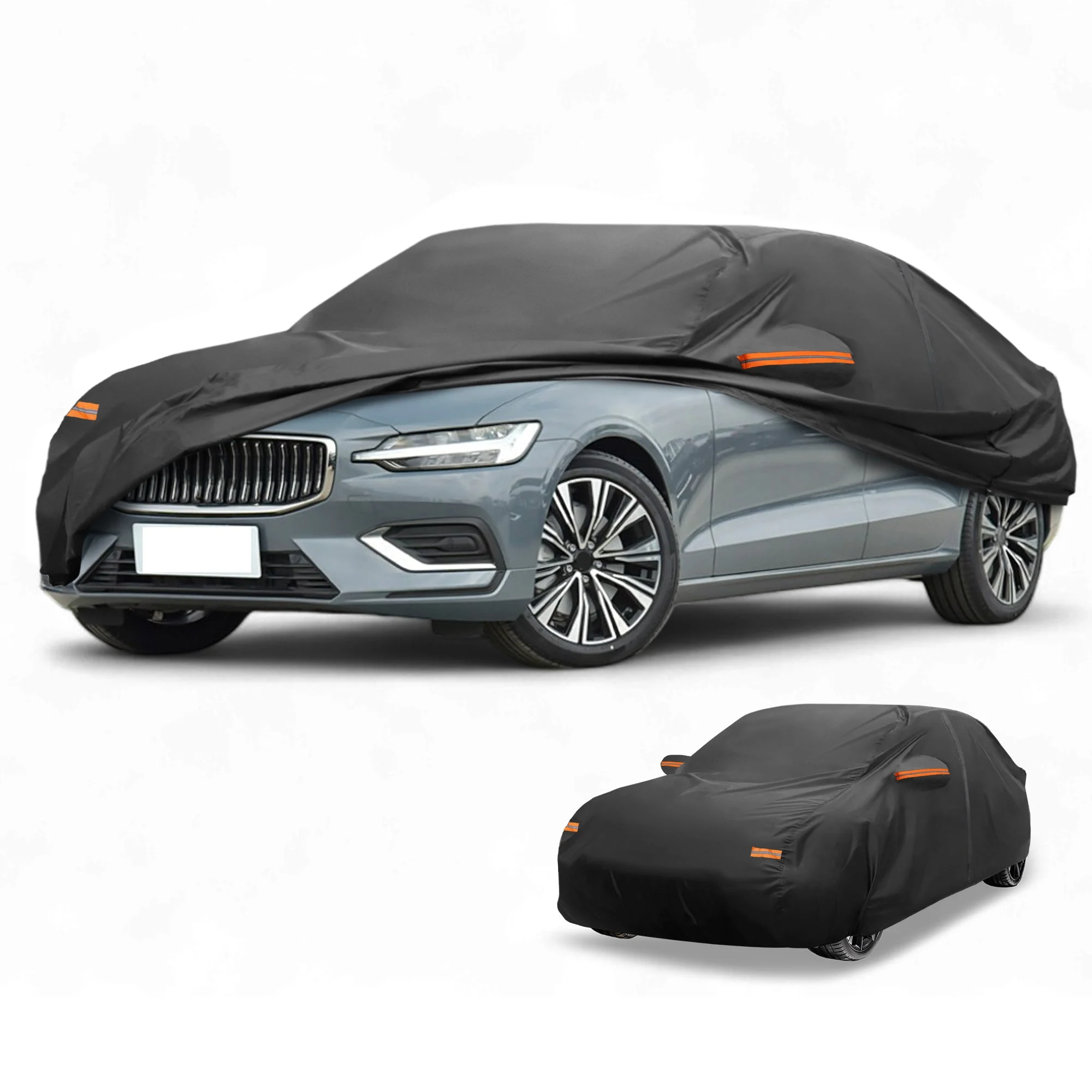 Car Cover Waterproof All Weather Sun Rain Protection Full Exterior Cover for Volvo S60 Sedan 190T-PU Black with Left Side Zippers