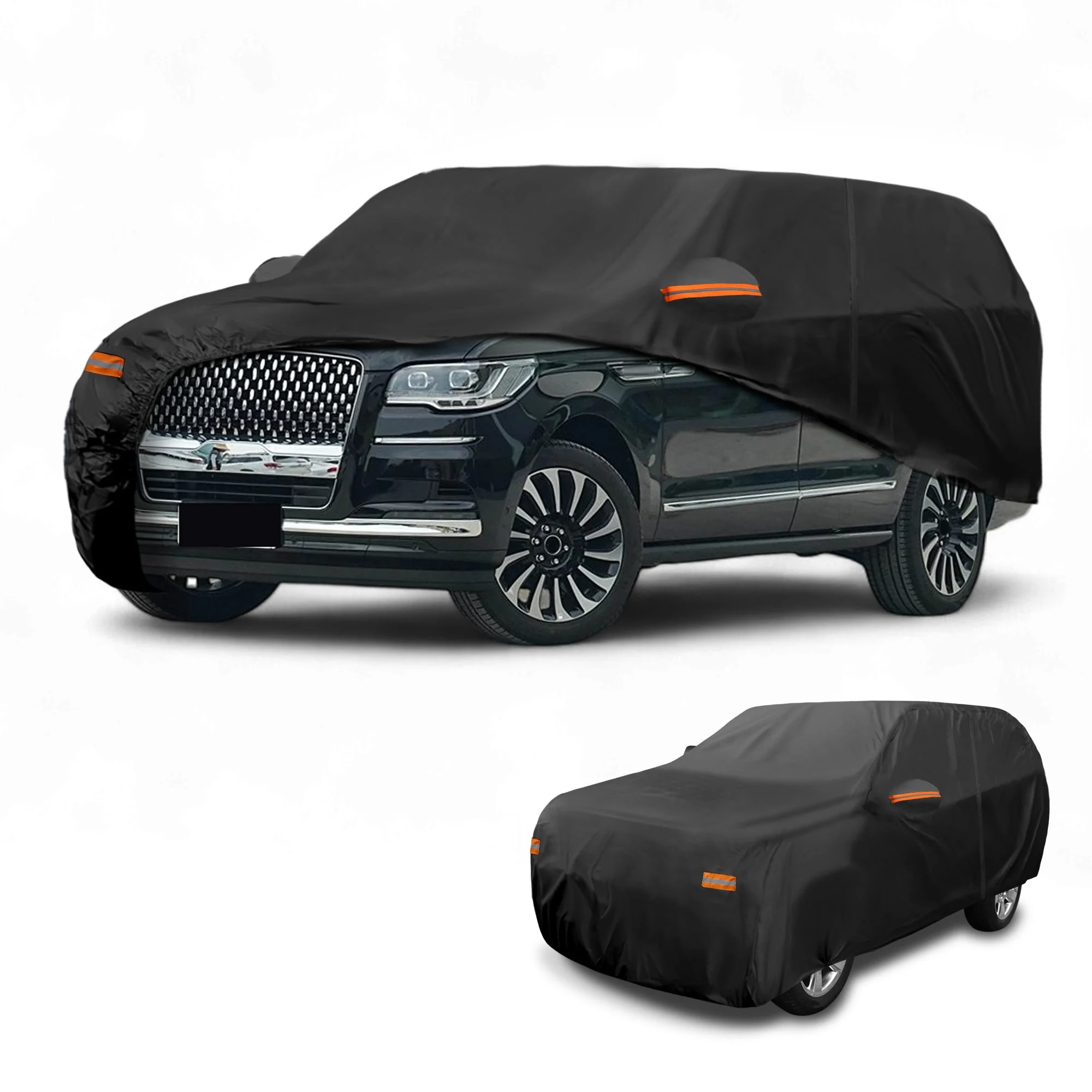 Car Cover Waterproof All Weather Sun Rain Protection Full Exterior Cover for Lincoln Navigator 190T-PU Black with Left Side Zippers