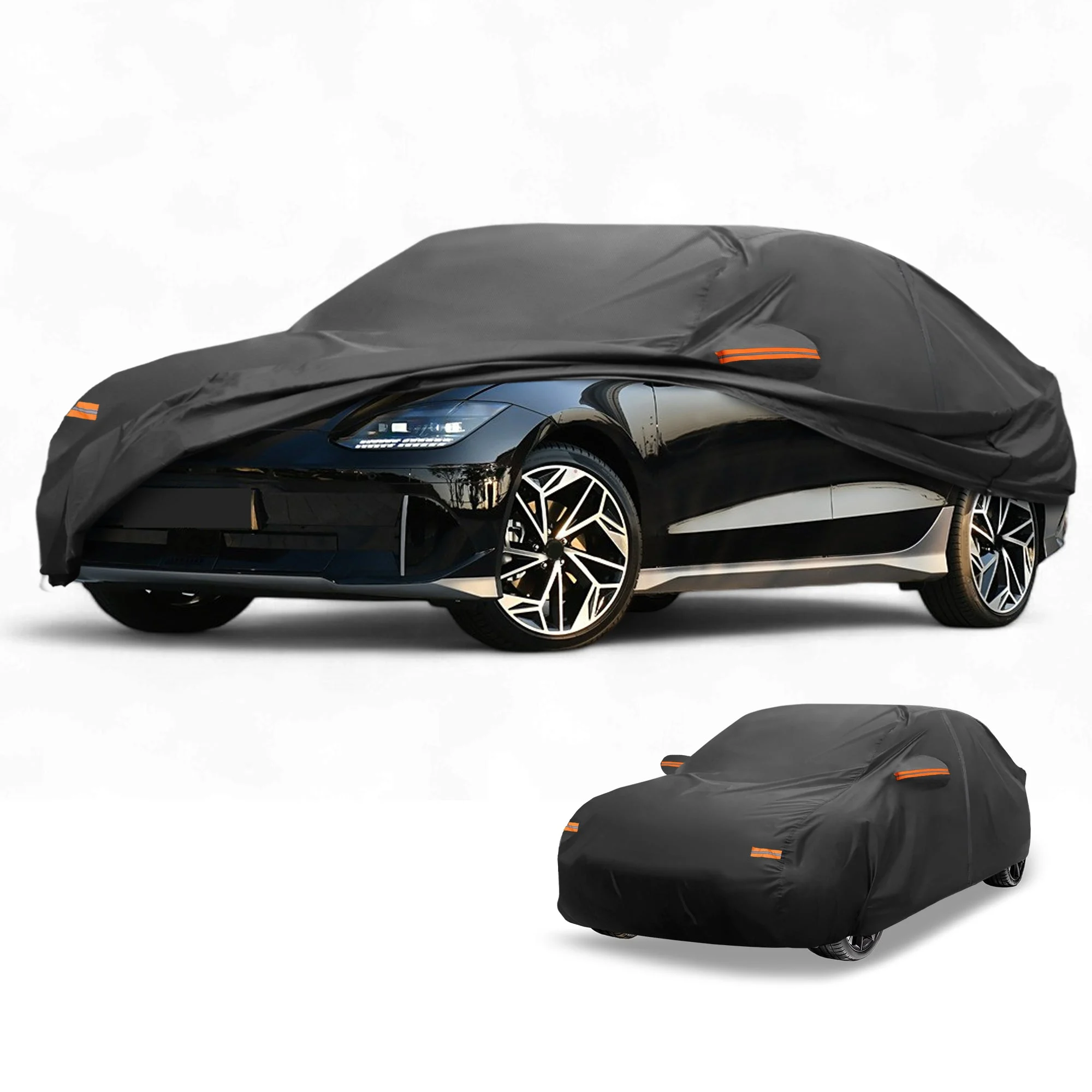 Car Cover Waterproof All Weather Sun Rain Protection Full Exterior Cover for Hyundai Ioniq 6 190T-PU Black with Left Side Zippers