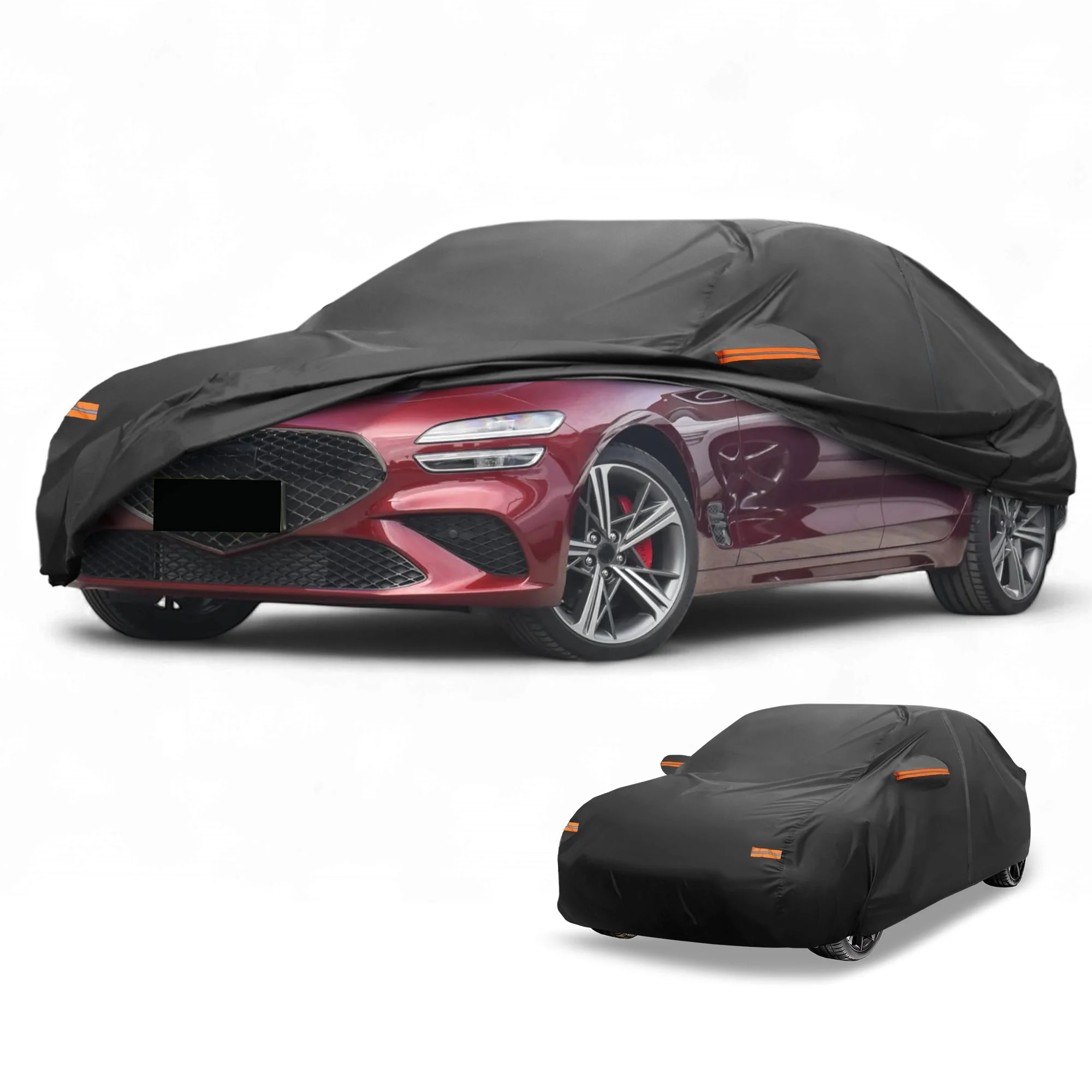 Car Cover Waterproof All Weather Sun Rain Protection Full Exterior Cover for Genesis G70 Sedan 190T-PU Black with Left Side Zippers