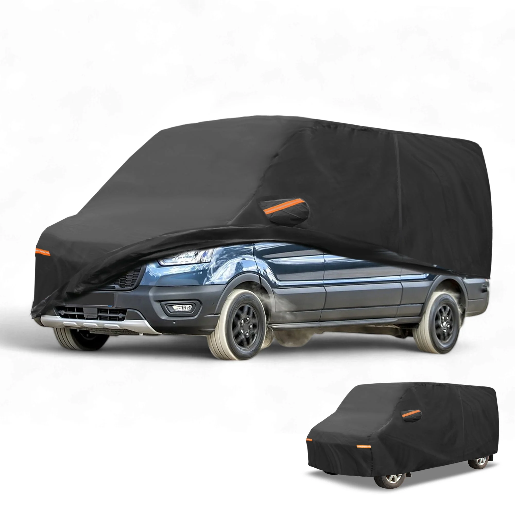 Car Cover Waterproof All Weather Sun Rain Protection Full Exterior Cover for Ford Transit Connect 190T-PU Black with Left Side Zippers