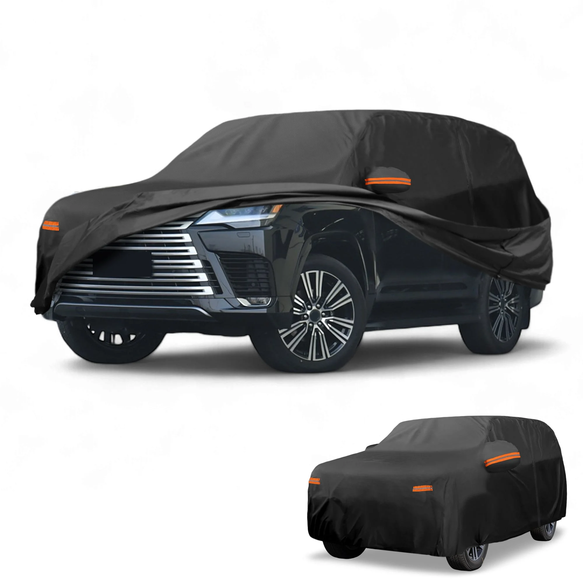 Car Cover Waterproof All Weather Sun Rain Protection Full Exterior Cover for Lexus LX 190T-PU Black with Left Side Zippers