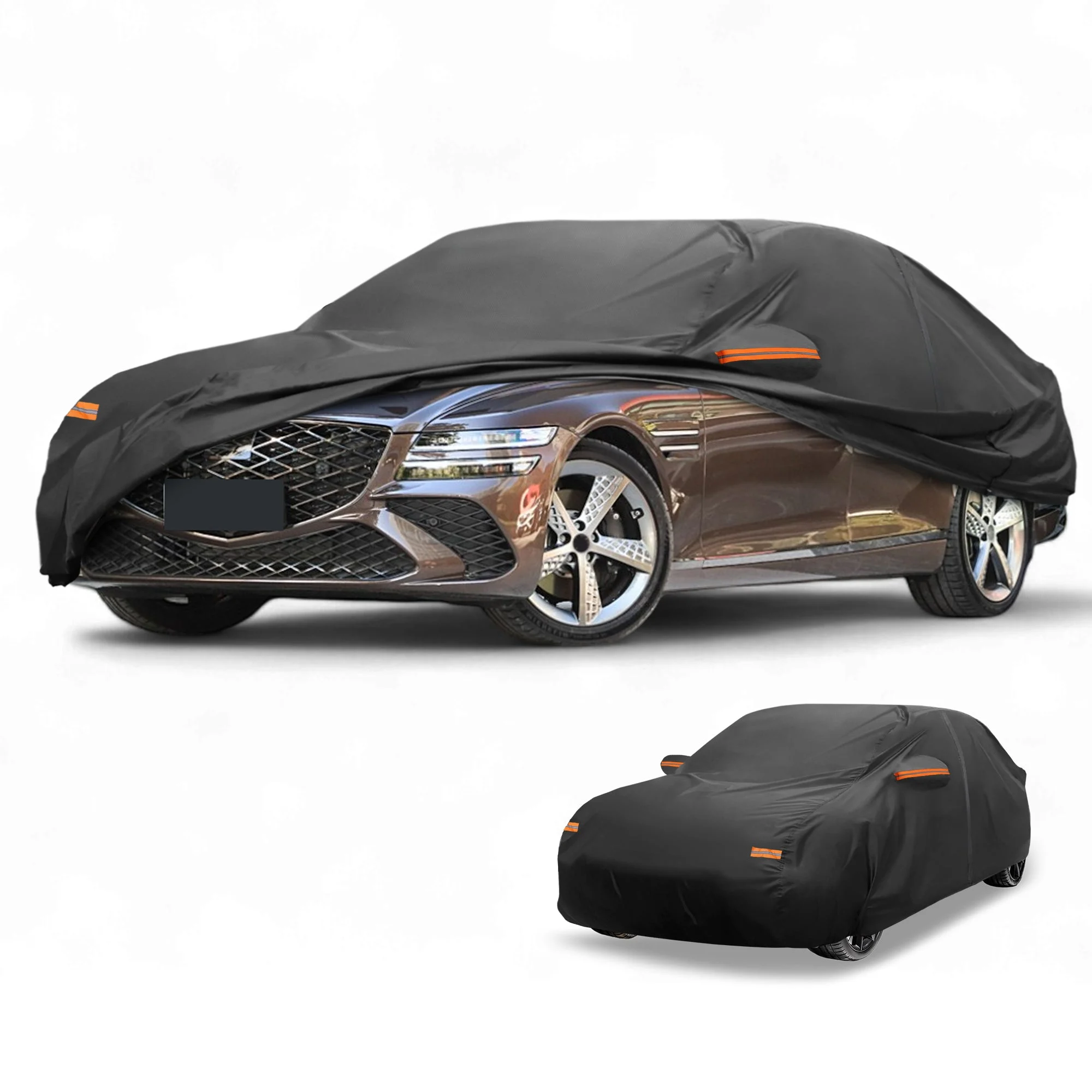 Car Cover Waterproof All Weather Sun Rain Protection Full Exterior Cover for Genesis G80 Sedan 190T-PU Black with Left Side Zippers