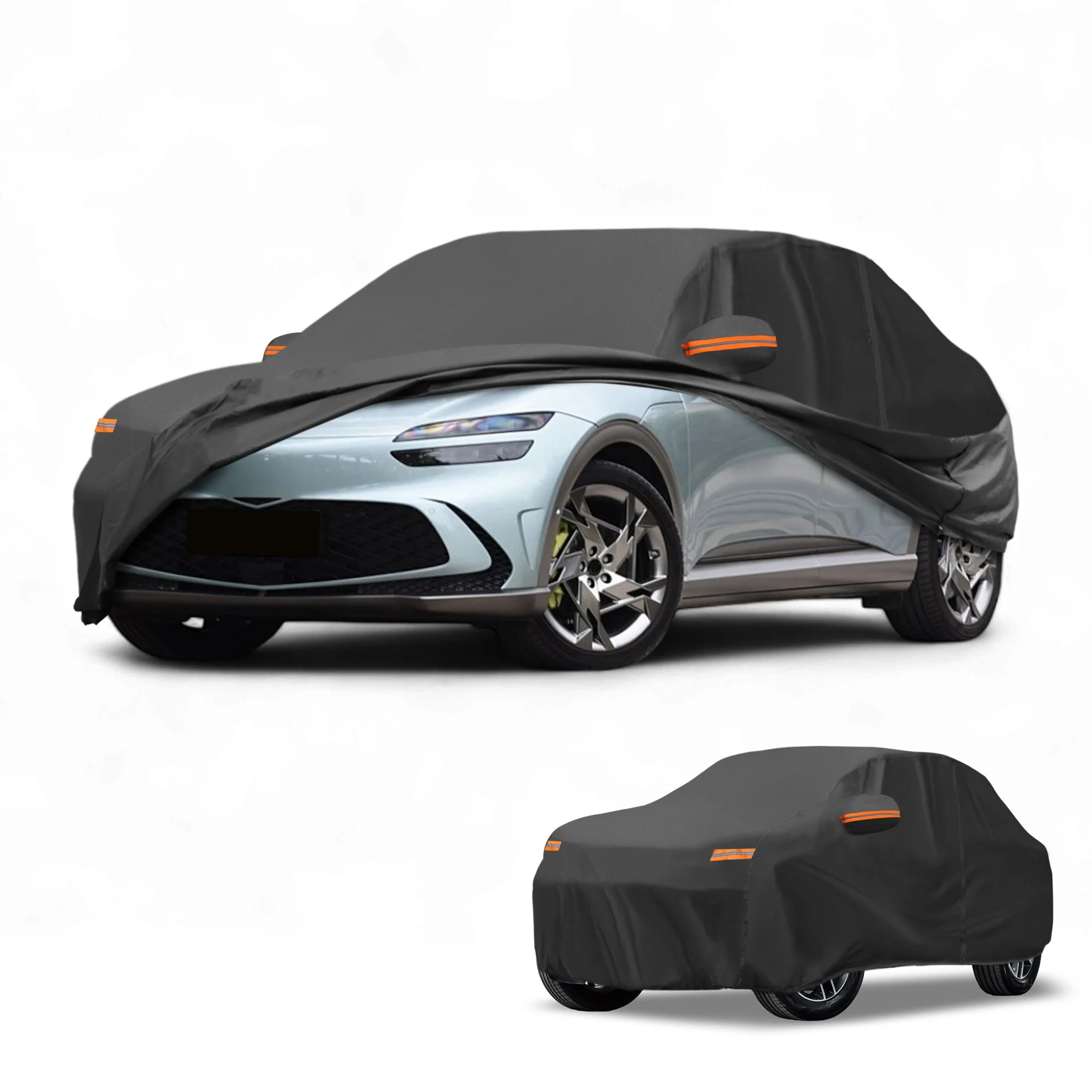 Car Cover Waterproof All Weather Sun Rain Protection Full Exterior Cover for Genesis GV60 190T-PU Black with Left Side Zippers