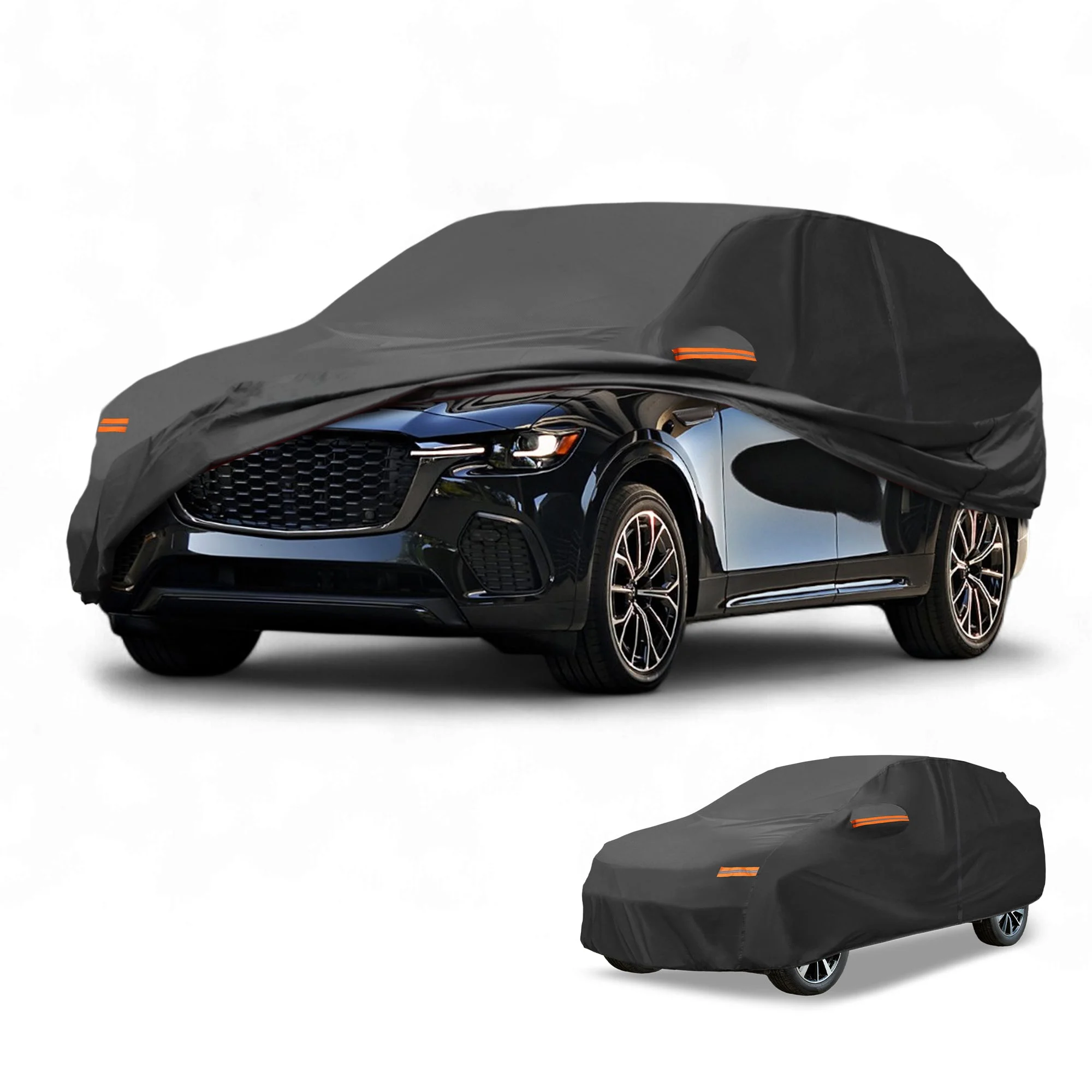 Car Cover Waterproof All Weather Sun Rain Protection Full Exterior Cover for Mazda CX-70 190T-PU Black with Left Side Zippers