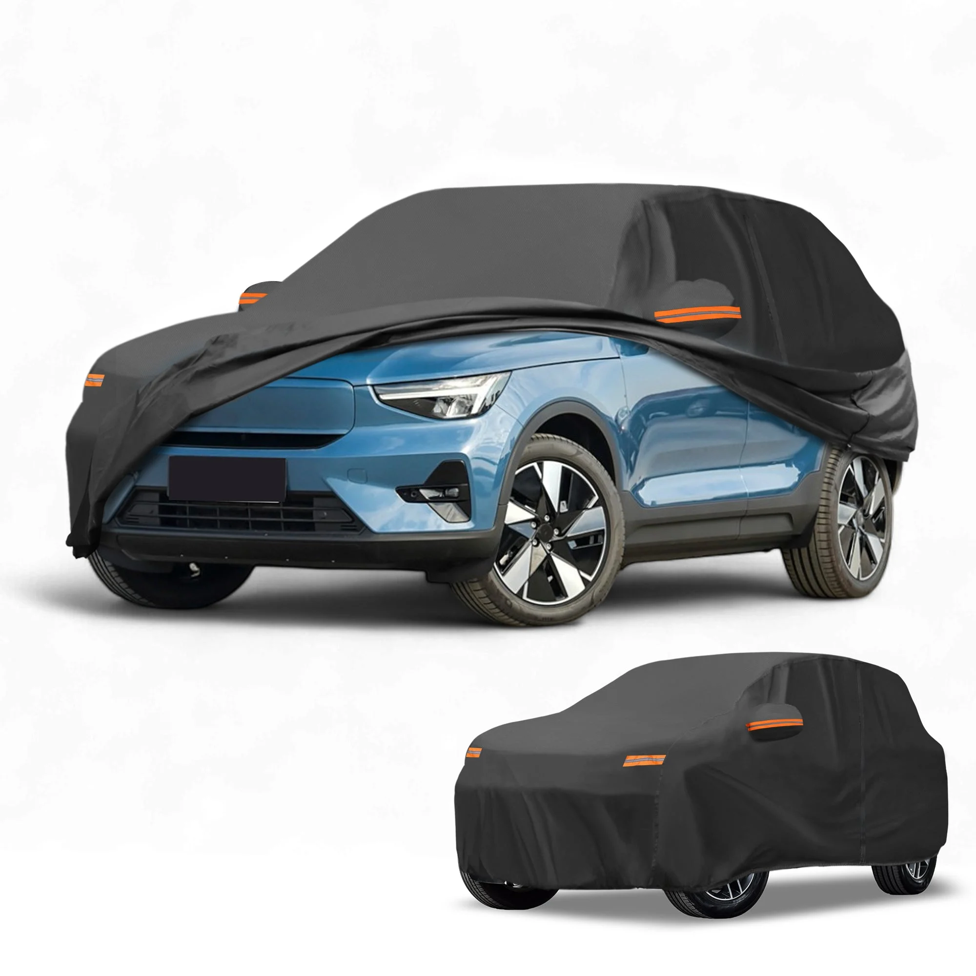 Car Cover Waterproof All Weather Sun Rain Protection Full Exterior Cover for Volvo C40 190T-PU Black with Left Side Zippers