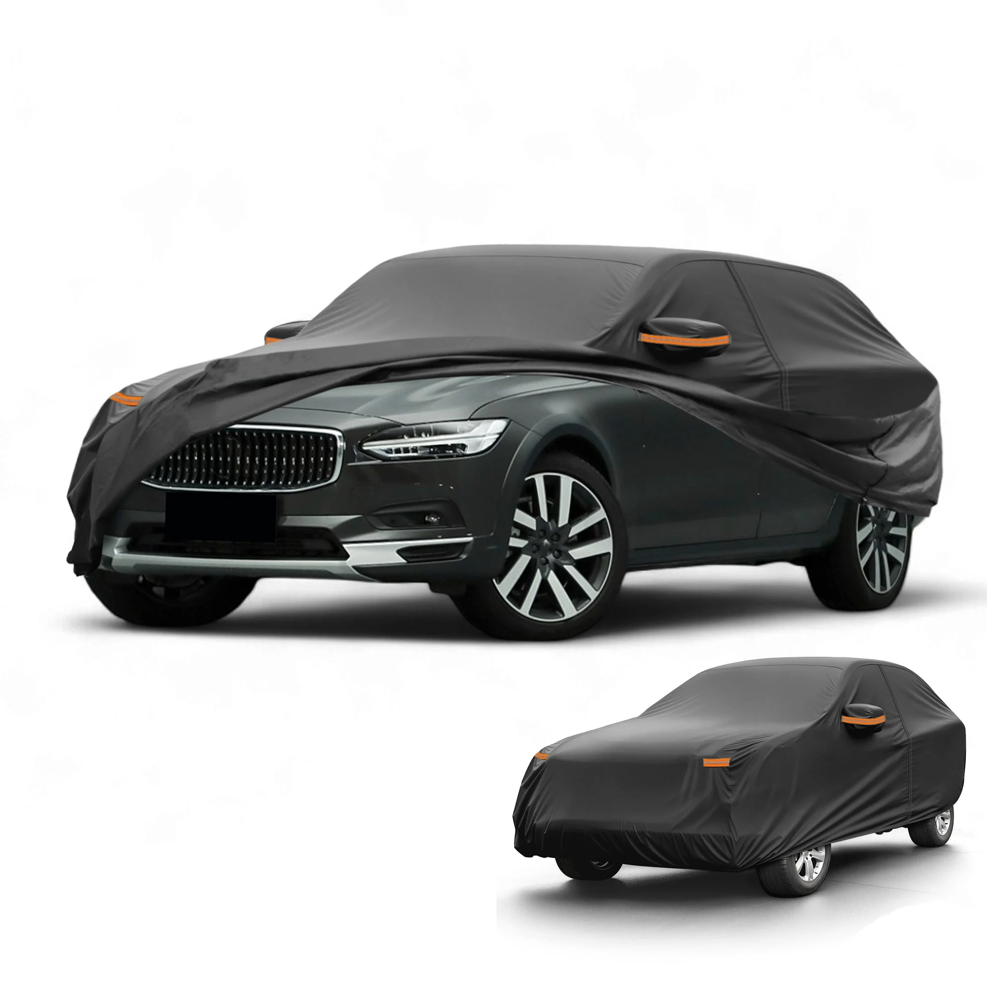 Car Cover Waterproof All Weather Sun Rain Protection Full Exterior Cover for Volvo V90 190T-PU Black with Left Side Zippers