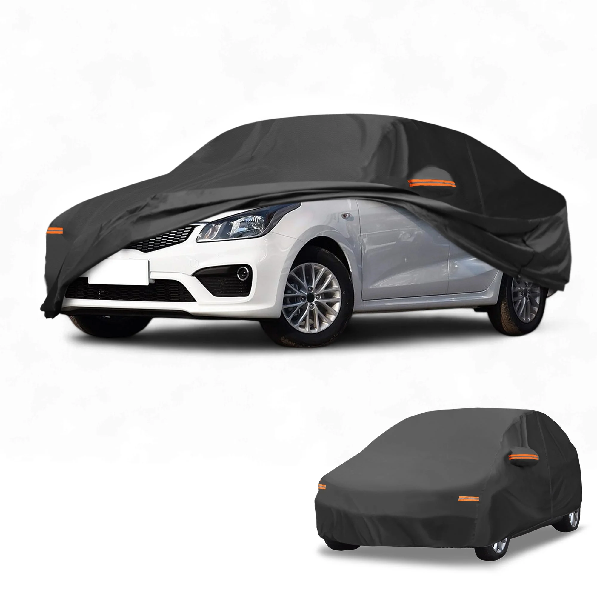 Car Cover Waterproof All Weather Sun Rain Protection Full Exterior Cover for Kia Rio Sedan 190T-PU Black with Left Side Zippers