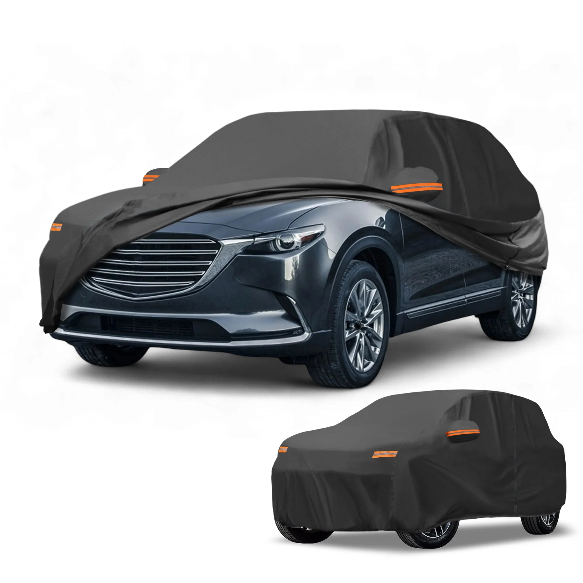 Car Cover Waterproof All Weather Sun Rain Protection Full Exterior Cover for Mazda CX-9 190T-PU Black with Left Side Zippers