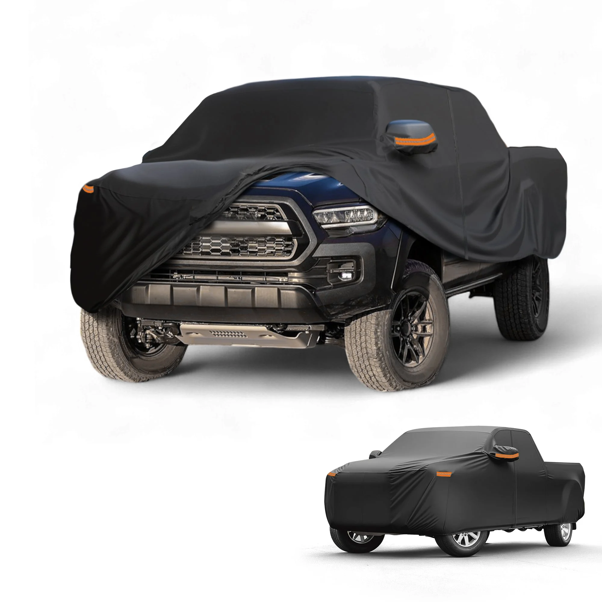 Car Cover Waterproof All Weather Sun Rain Protection Full Exterior Cover for Toyota Tacoma 190T-PU Black with Left Side Zippers