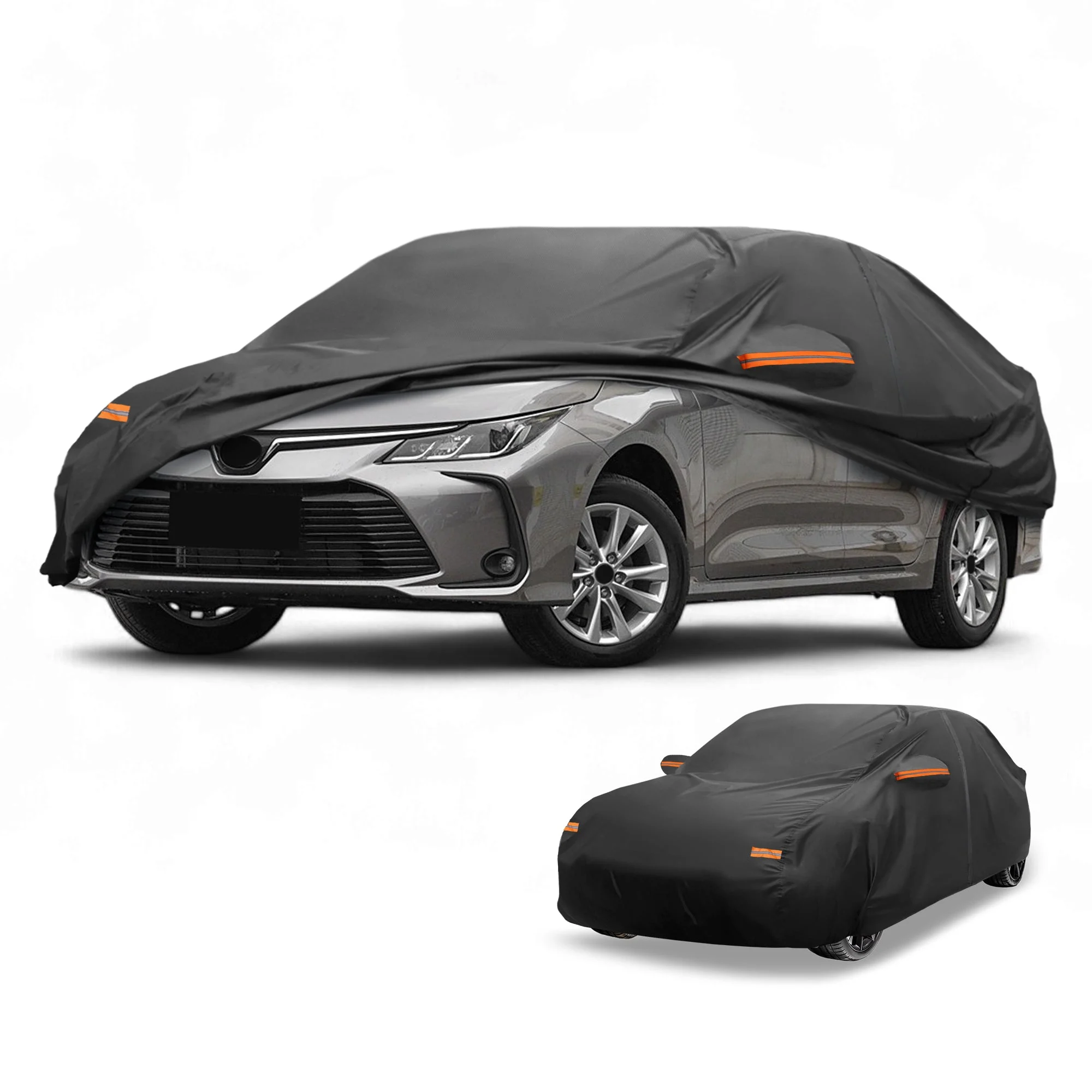 Car Cover Waterproof All Weather Sun Rain Protection Full Exterior Cover for Toyota Corolla Sedan 190T-PU Black with Left Side Zippers