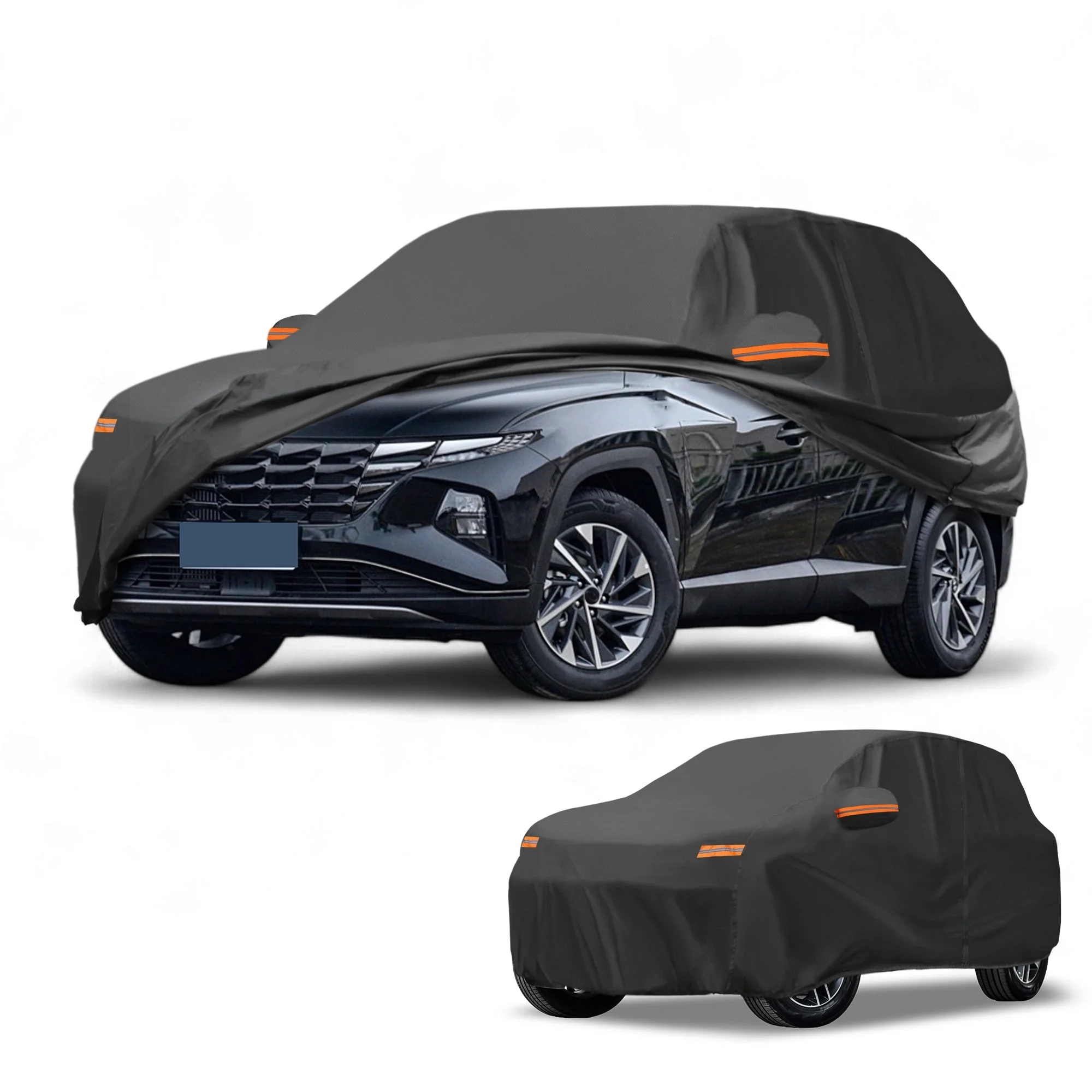 Car Cover Waterproof All Weather Sun Rain Protection Full Exterior Cover for Hyundai Tucson 190T-PU Black with Left Side Zippers