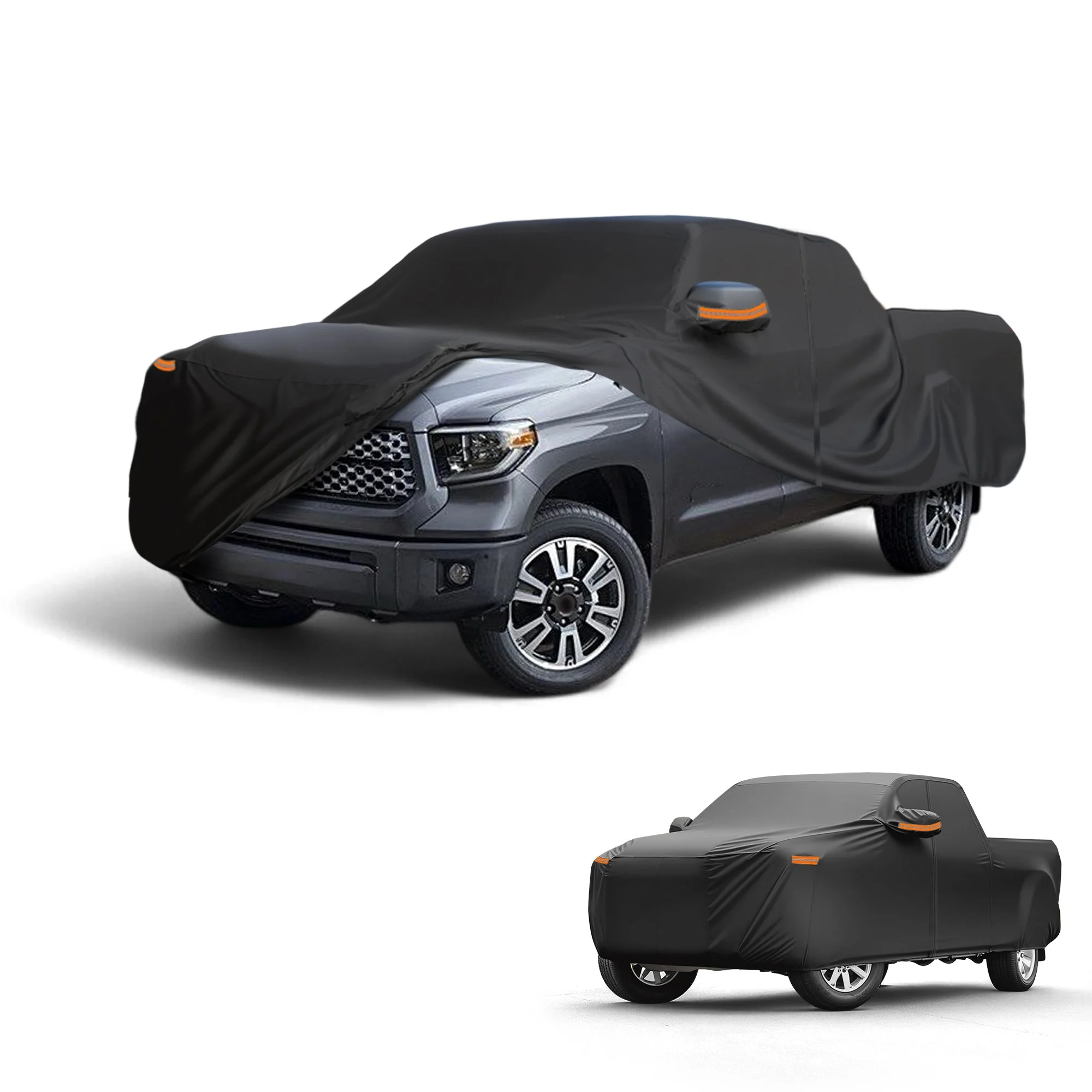 Car Cover Waterproof All Weather Sun Rain Protection Full Exterior Cover for Toyota Tundra 190T-PU Black with Left Side Zippers